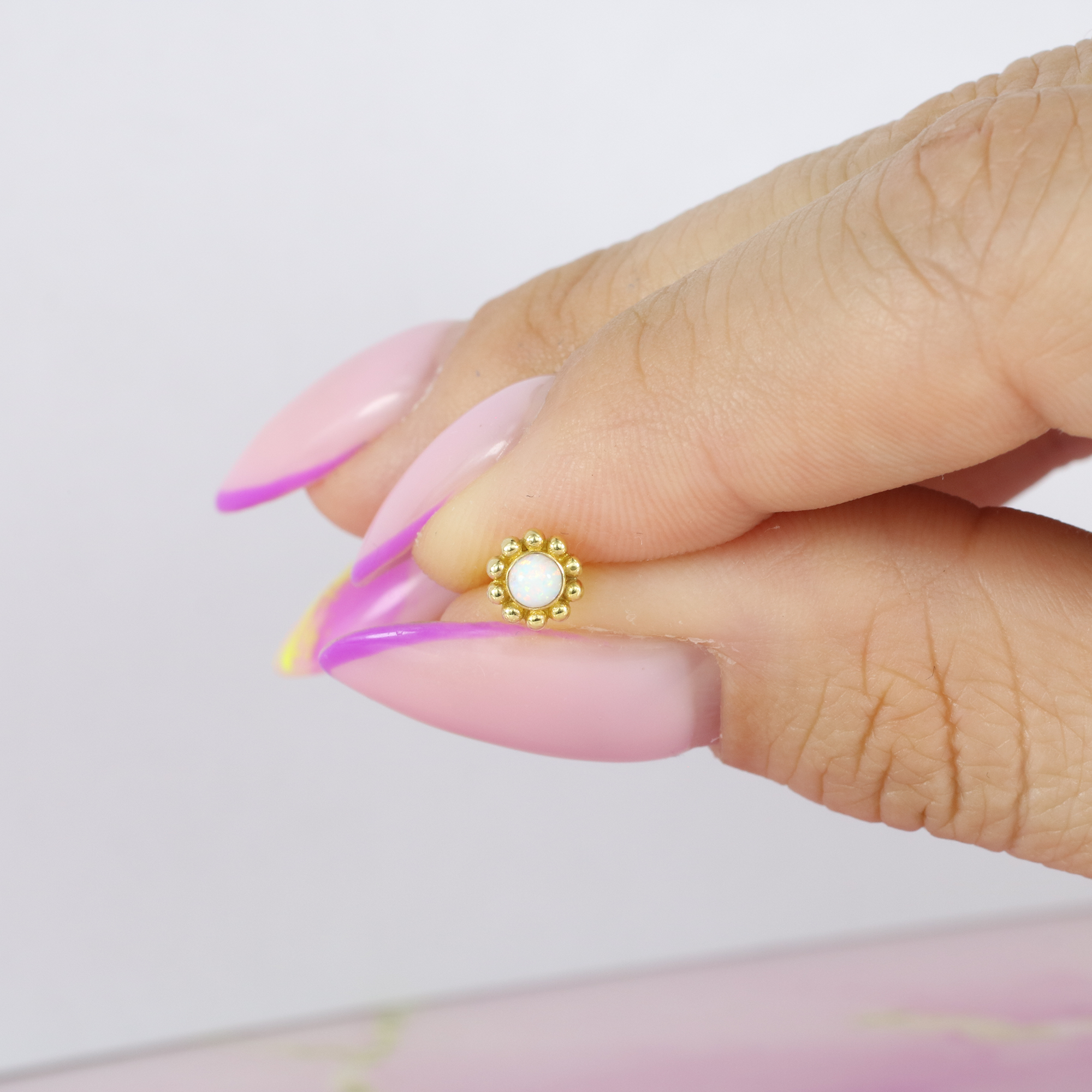 Daisy Blossom Flatback Ear Piercing 14K Gold with CZ Stone