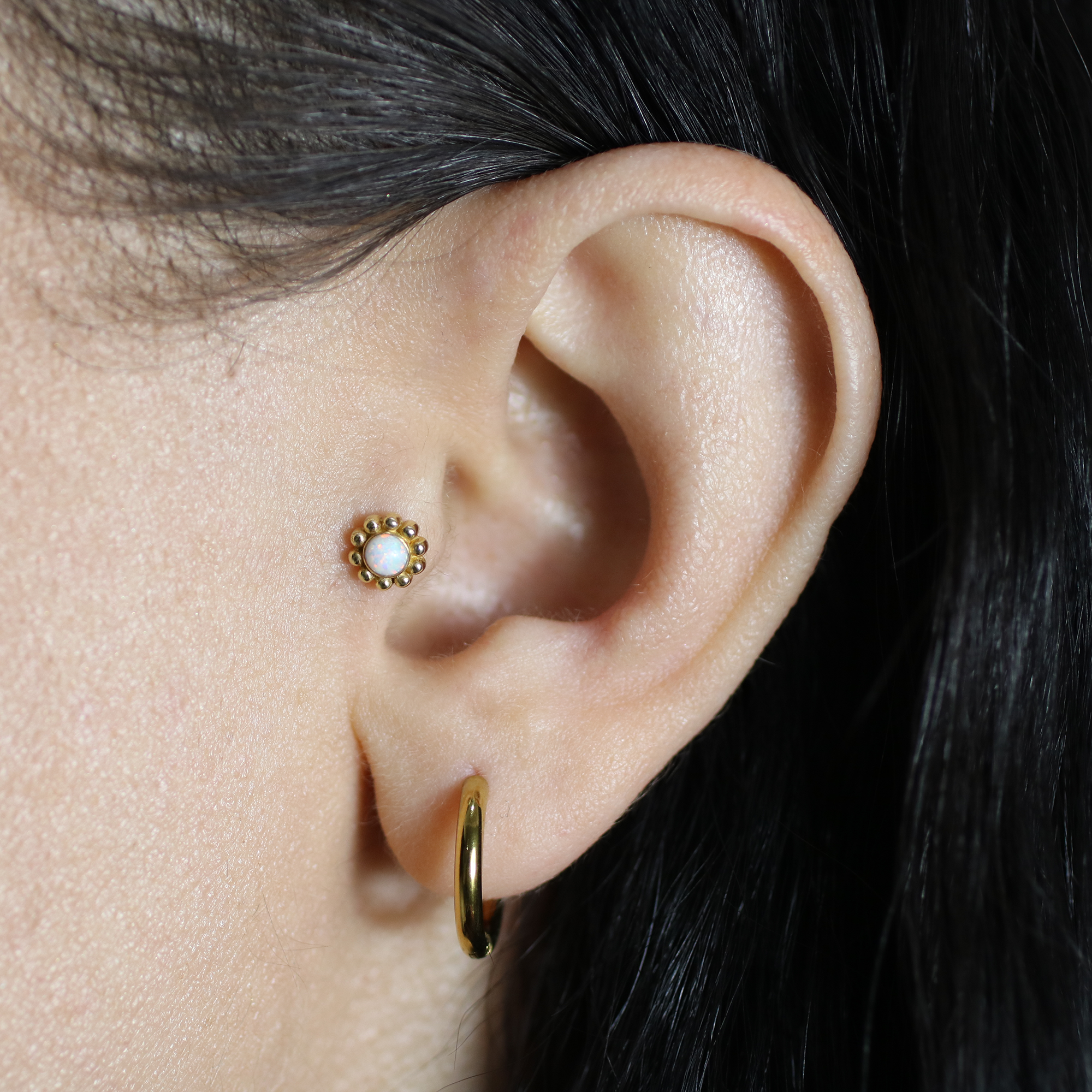 Floral Glow Flatback Ear Piercing 14K Gold with CZ Stone