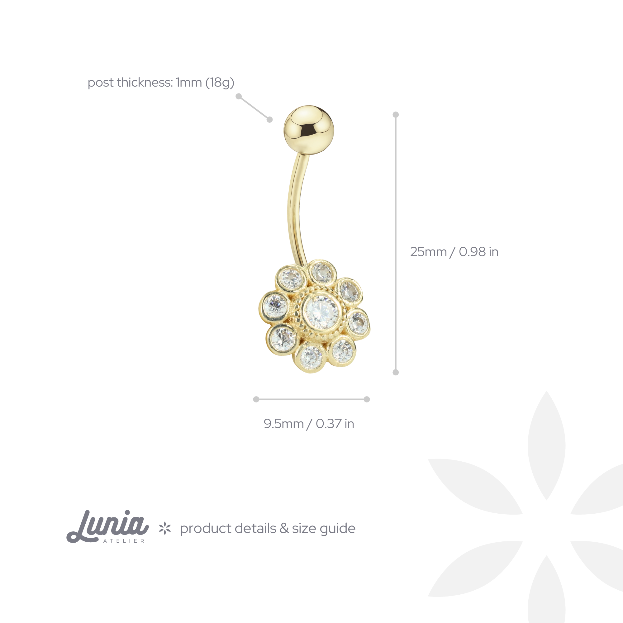 Daisy Navel Belly Ring 14K Gold with CZ Stone