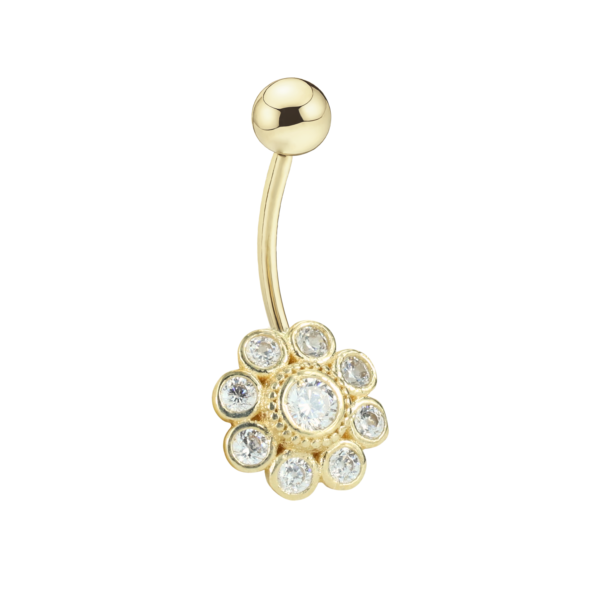 Daisy Navel Belly Ring 14K Gold with CZ Stone