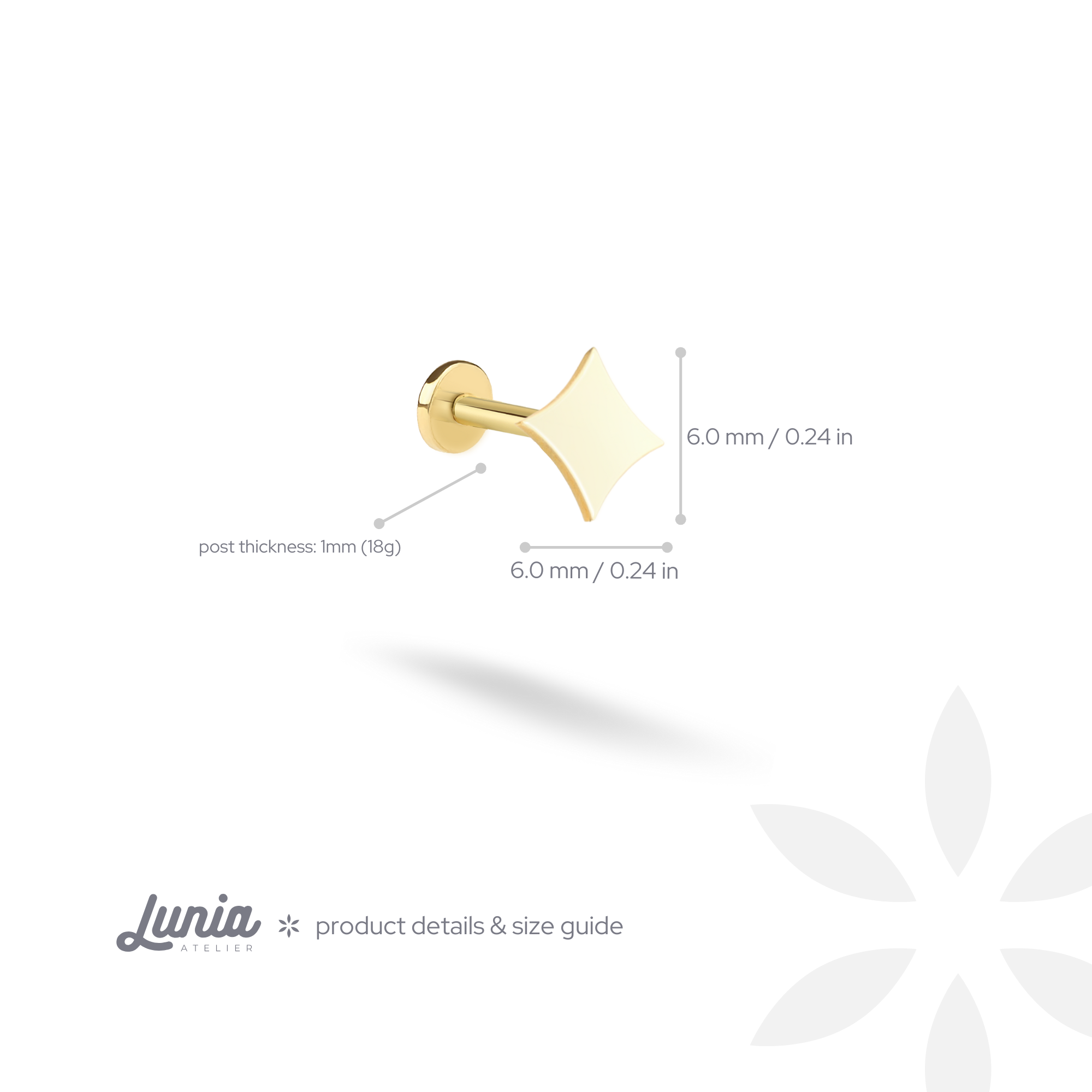 Diamond Shap Flatback Ear Piercing 14K Gold