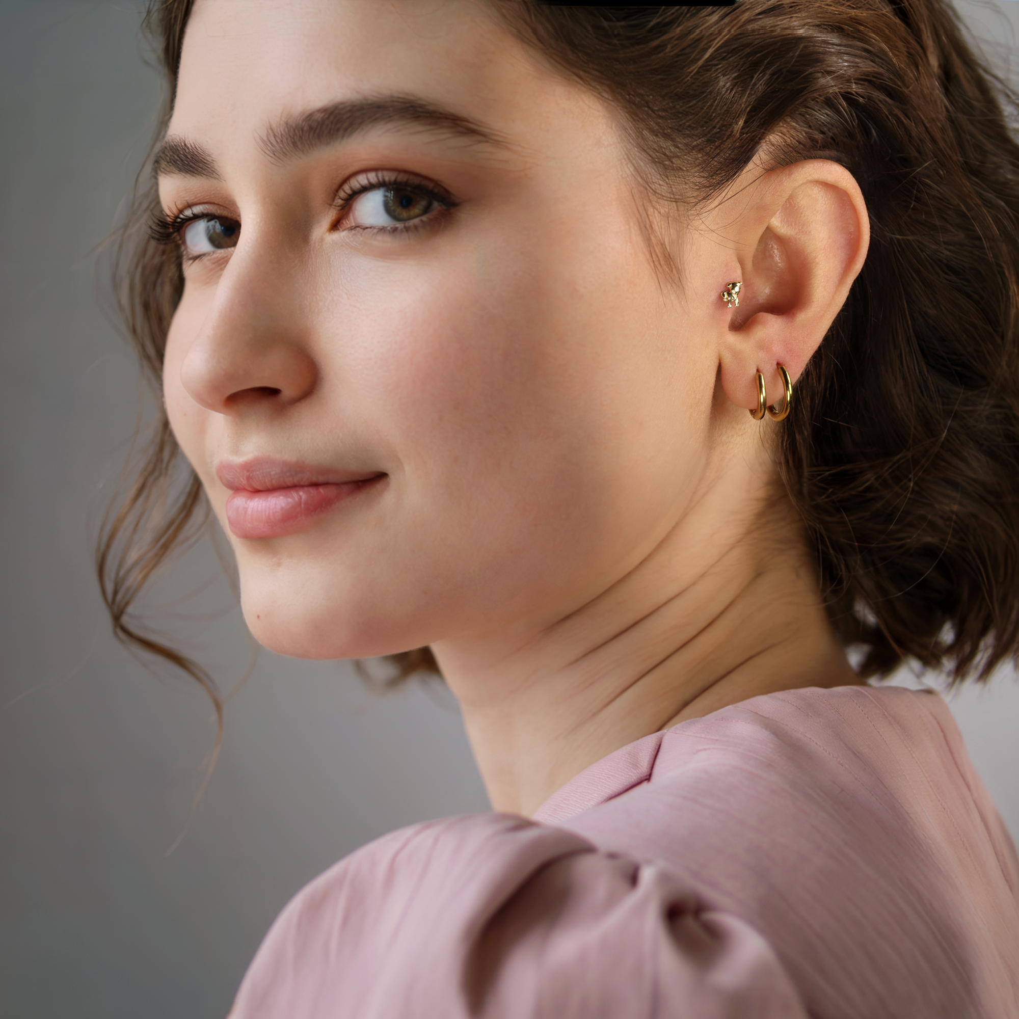Dog Flatback Ear Piercing 14K Gold