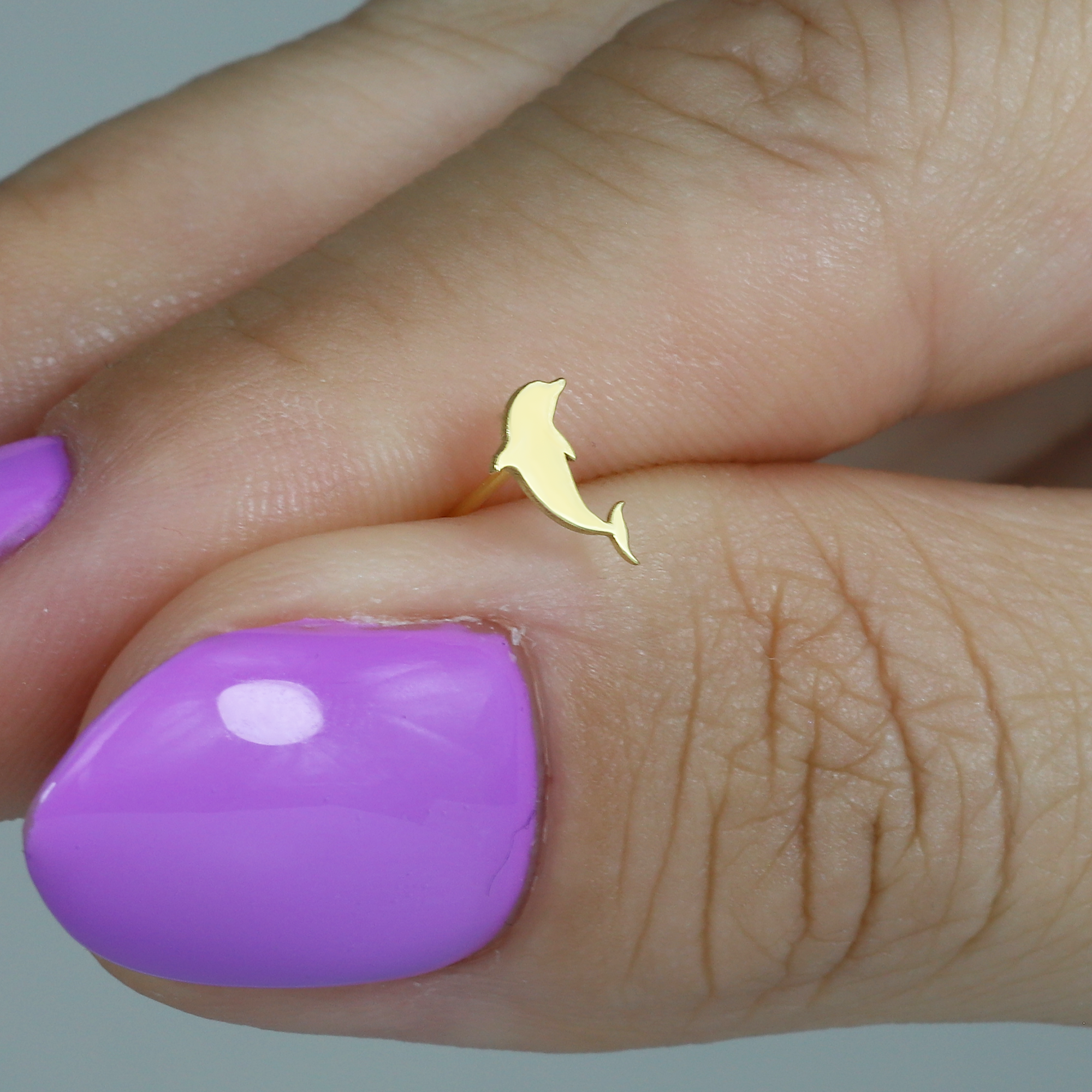 Dolphin Flatback Ear Piercing 14K Gold