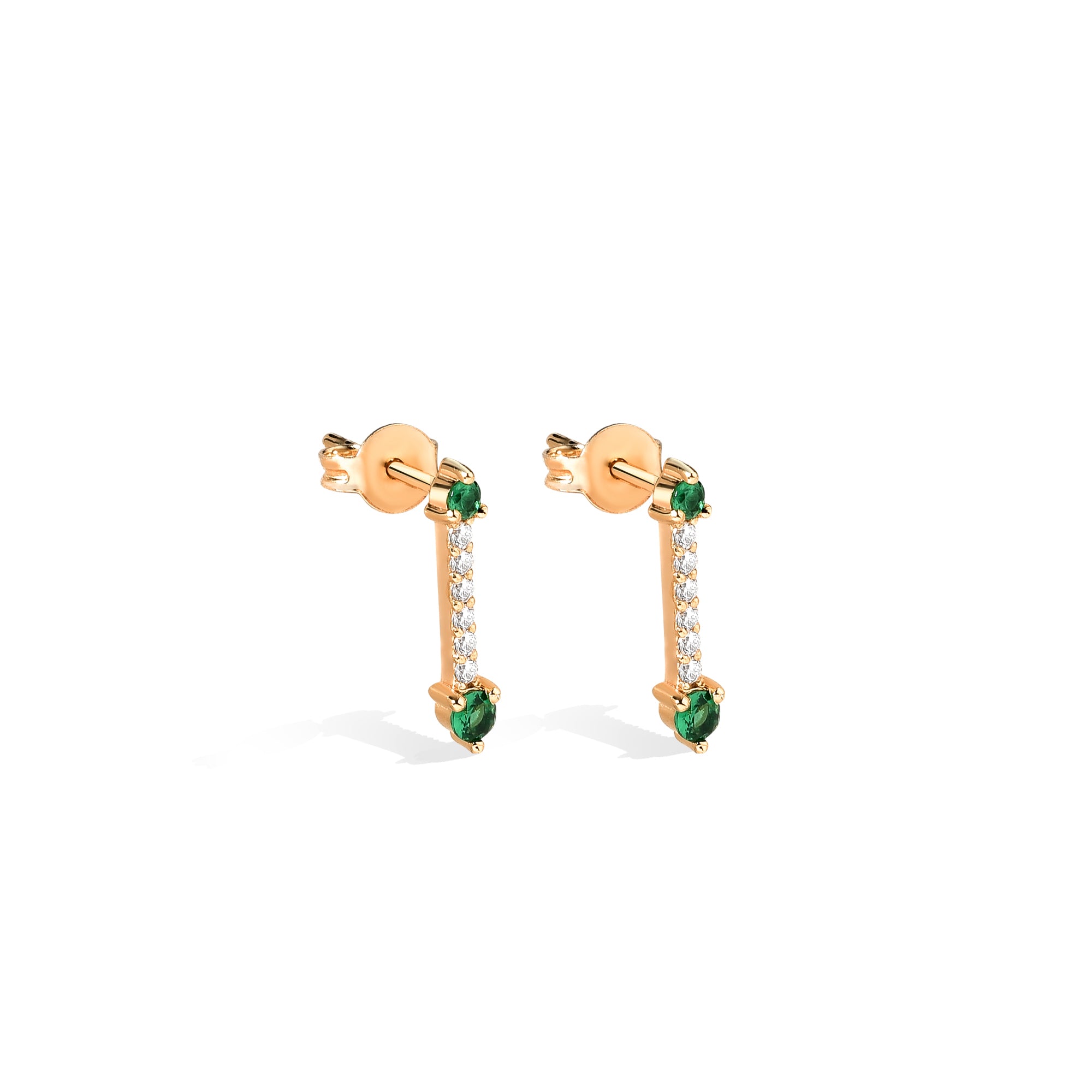 Double Arrow Green Diamond Earrings 14K Gold
