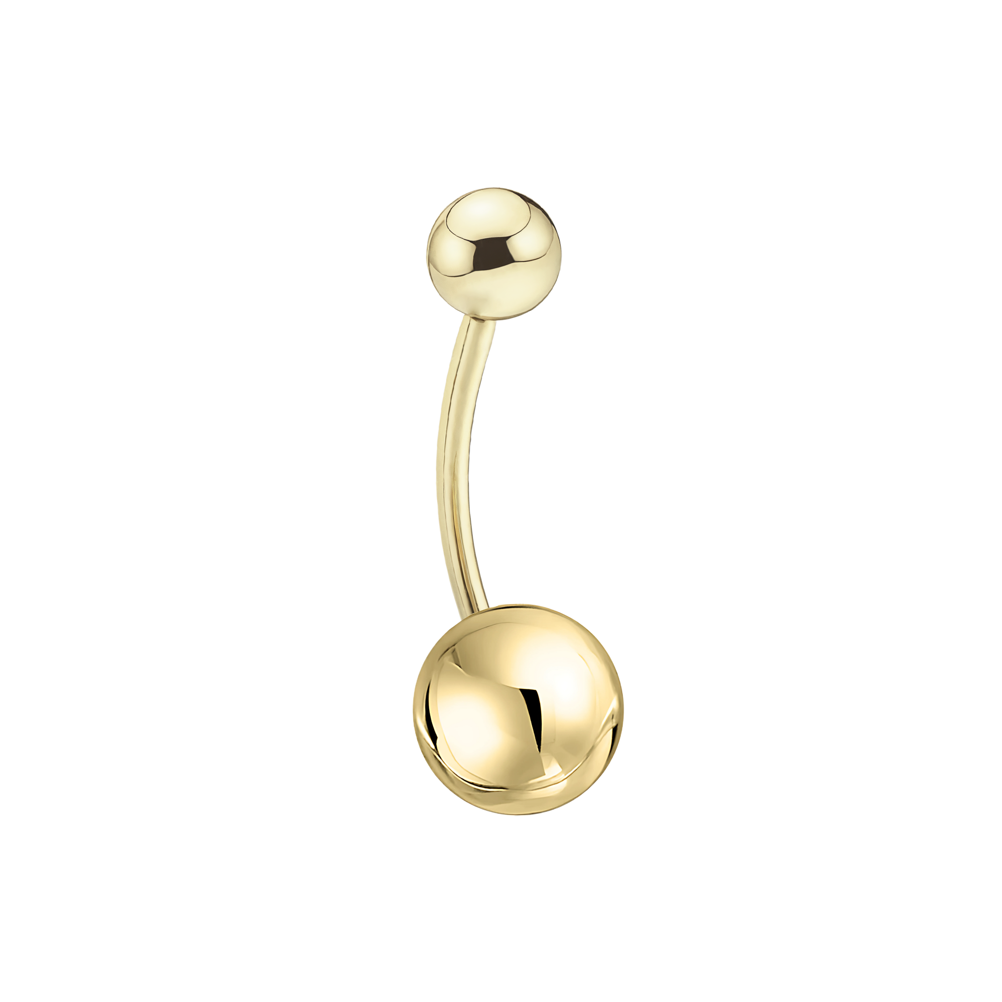 Double Ball Navel Belly Ring 14K Gold with CZ Stone