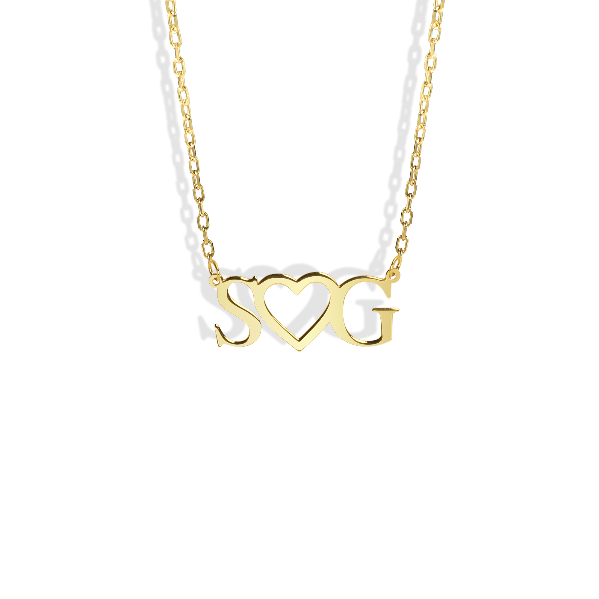 Double Initial Heart Letter Personalized Love Custom Necklace 14K Gold
