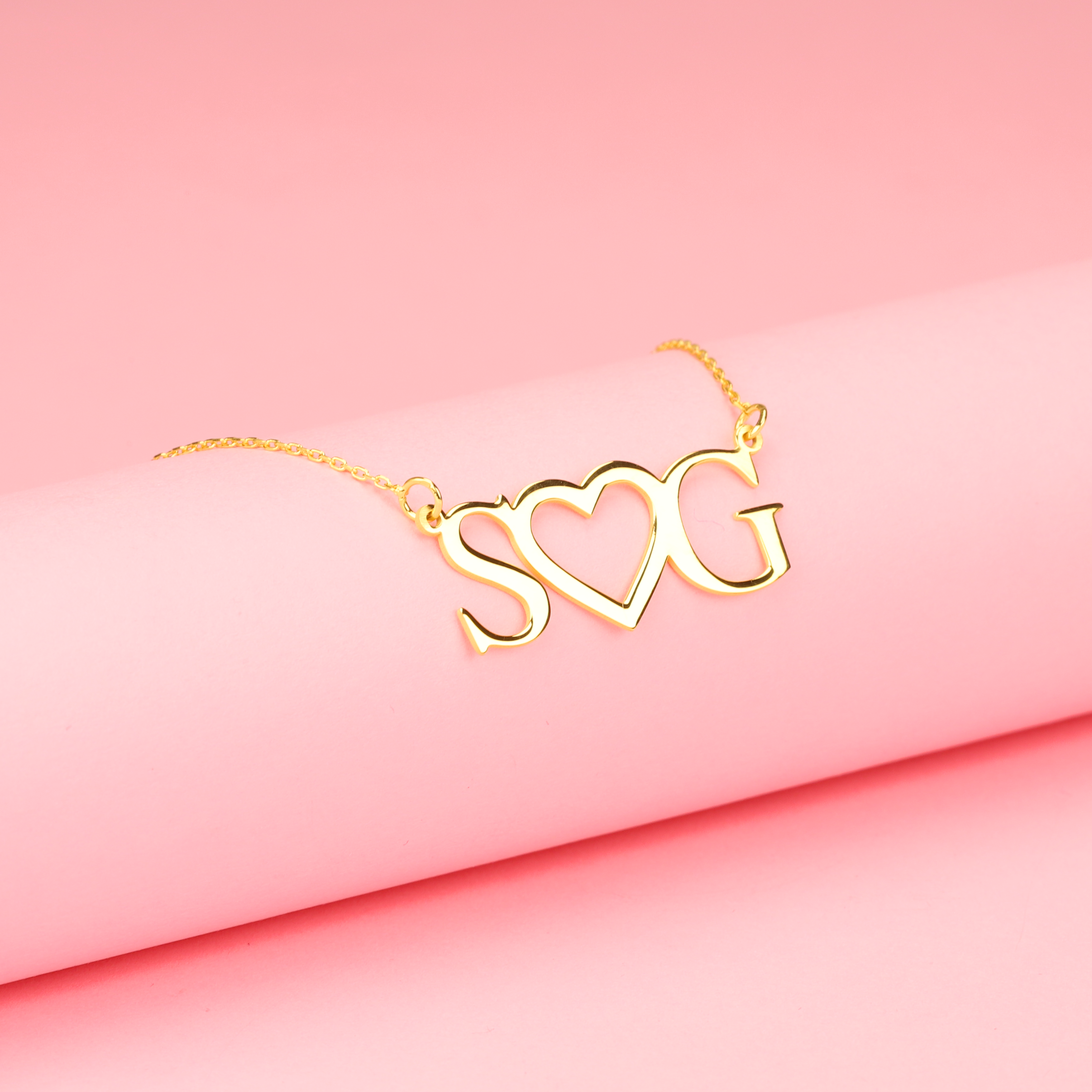 Double Initial Heart Letter Personalized Love Custom Necklace 14K Gold