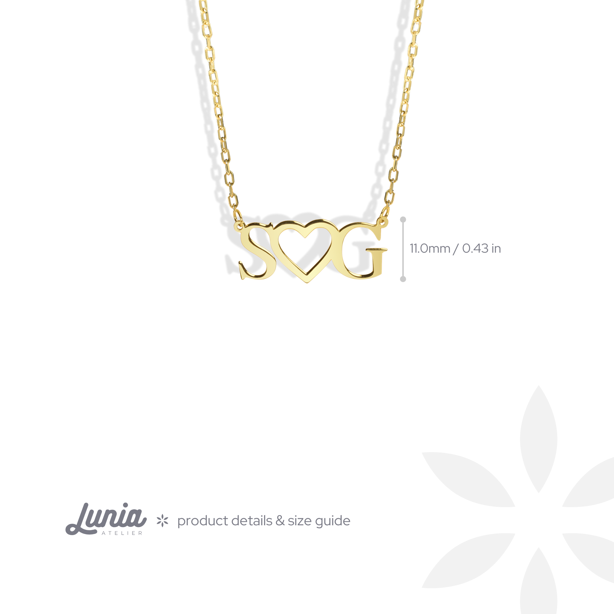 Double Initial Heart Letter Personalized Love Custom Necklace 14K Gold