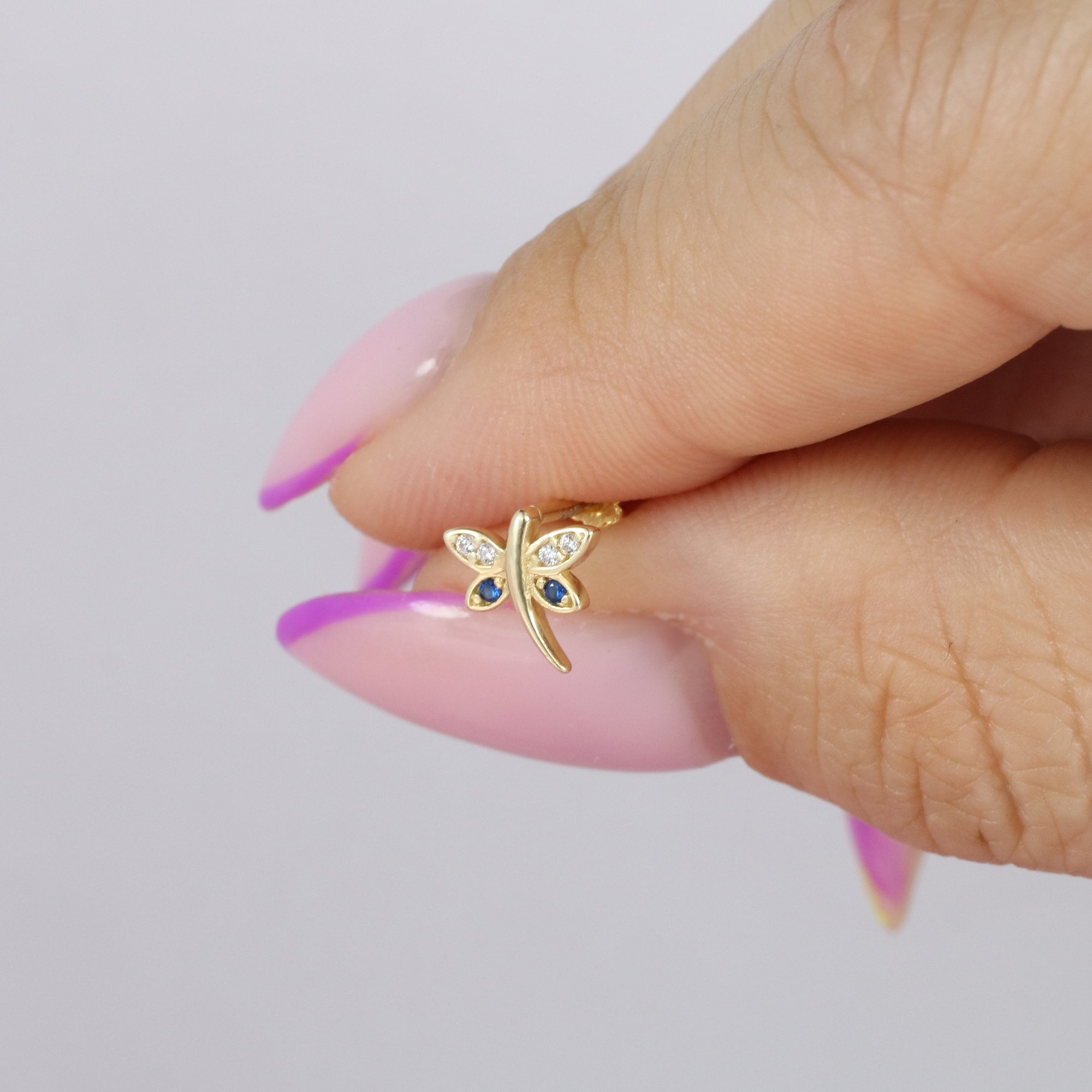 Dragonfly Flatback Ear Piercing 14K Gold with CZ Stone