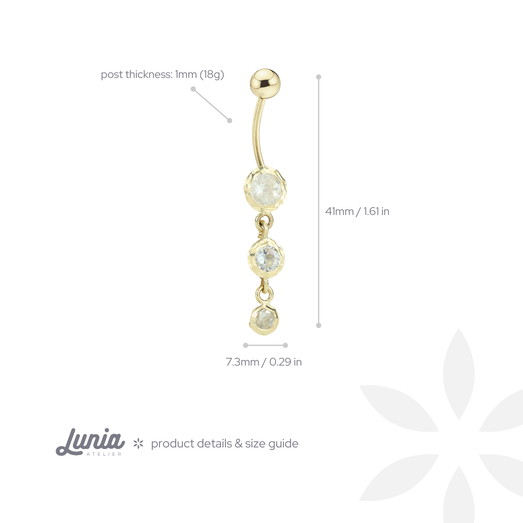 Drop Stalactite Navel Belly Ring 14K Gold with CZ Stone