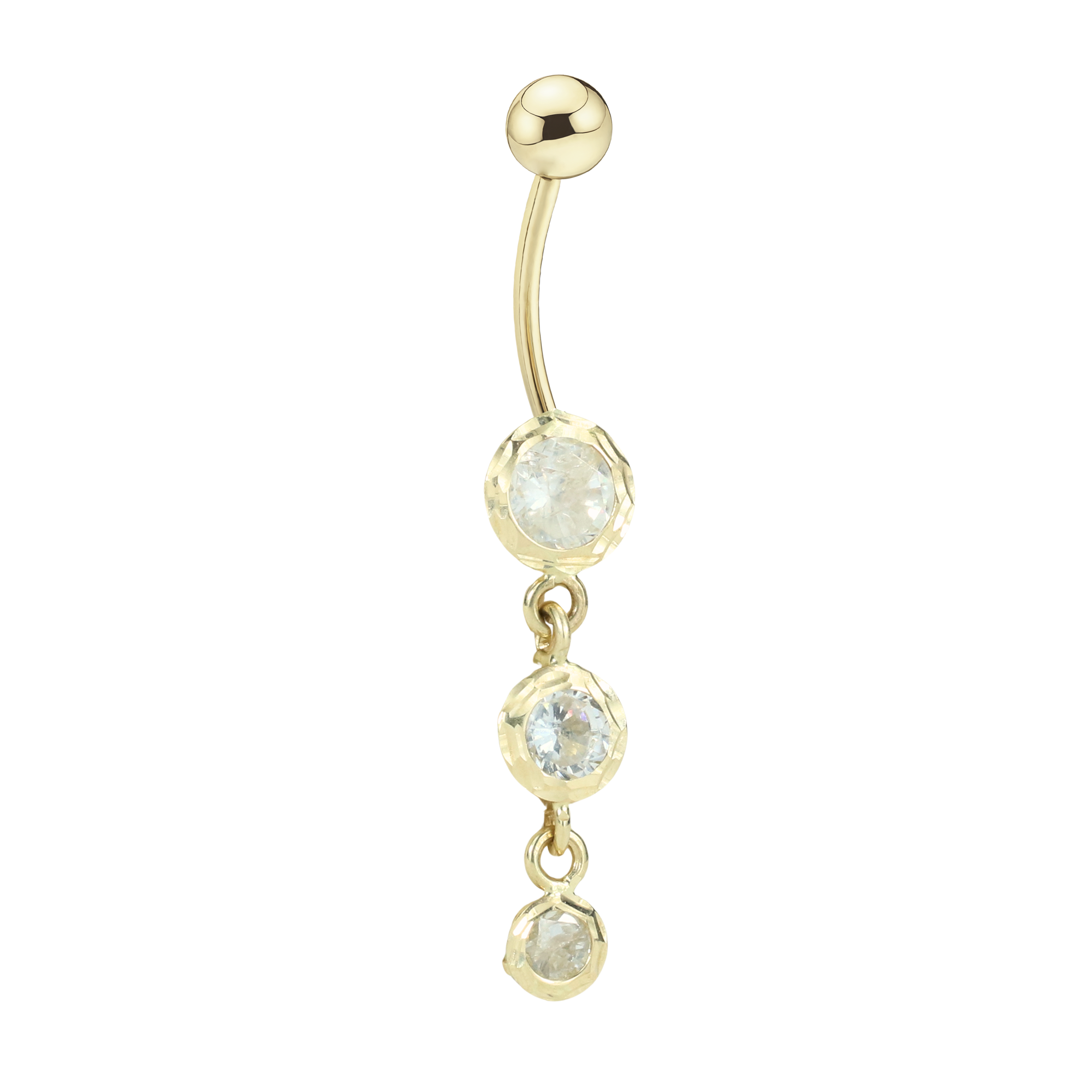 Drop Stalactite Navel Belly Ring 14K Gold with CZ Stone
