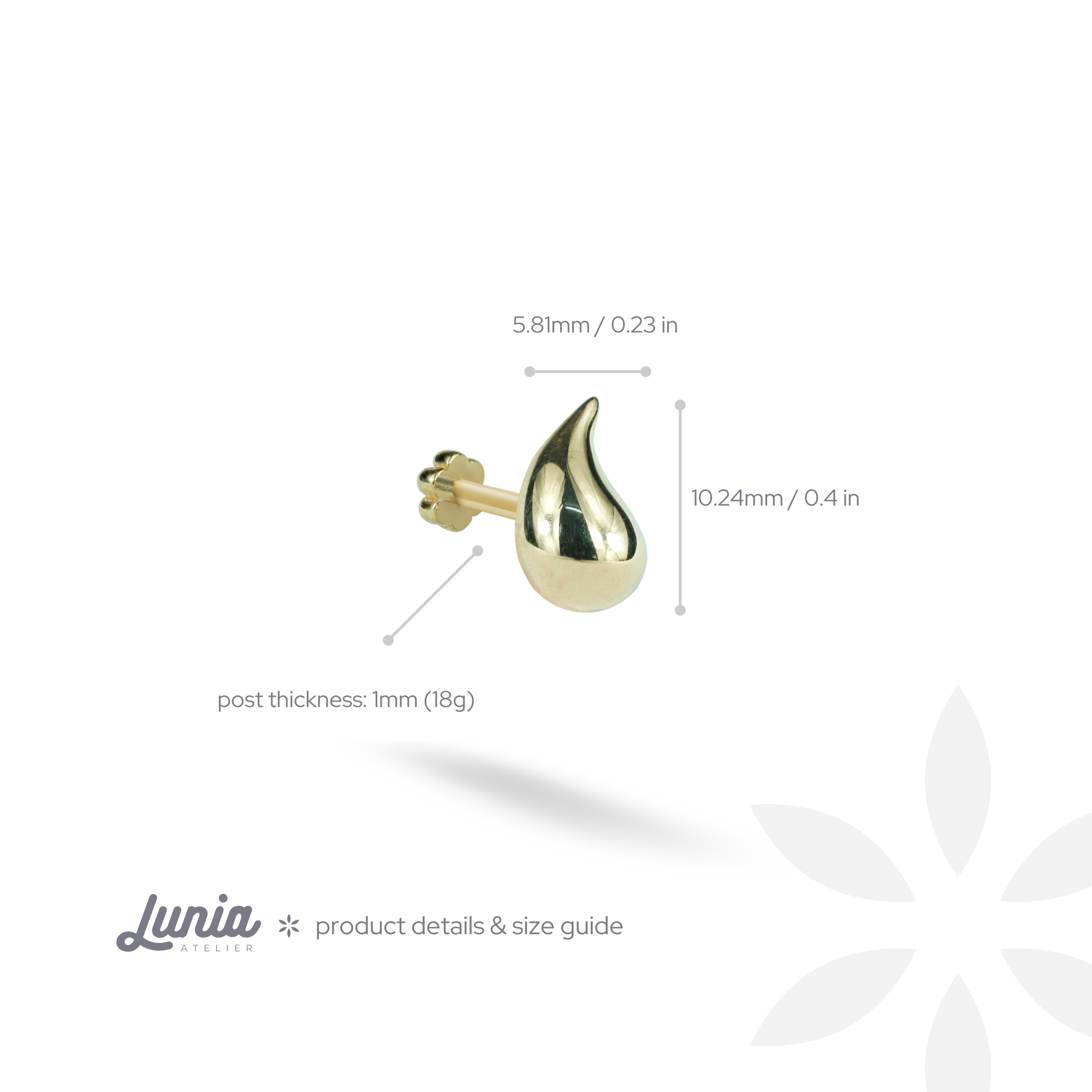 Droplet Flatback Ear Piercing 14K Gold