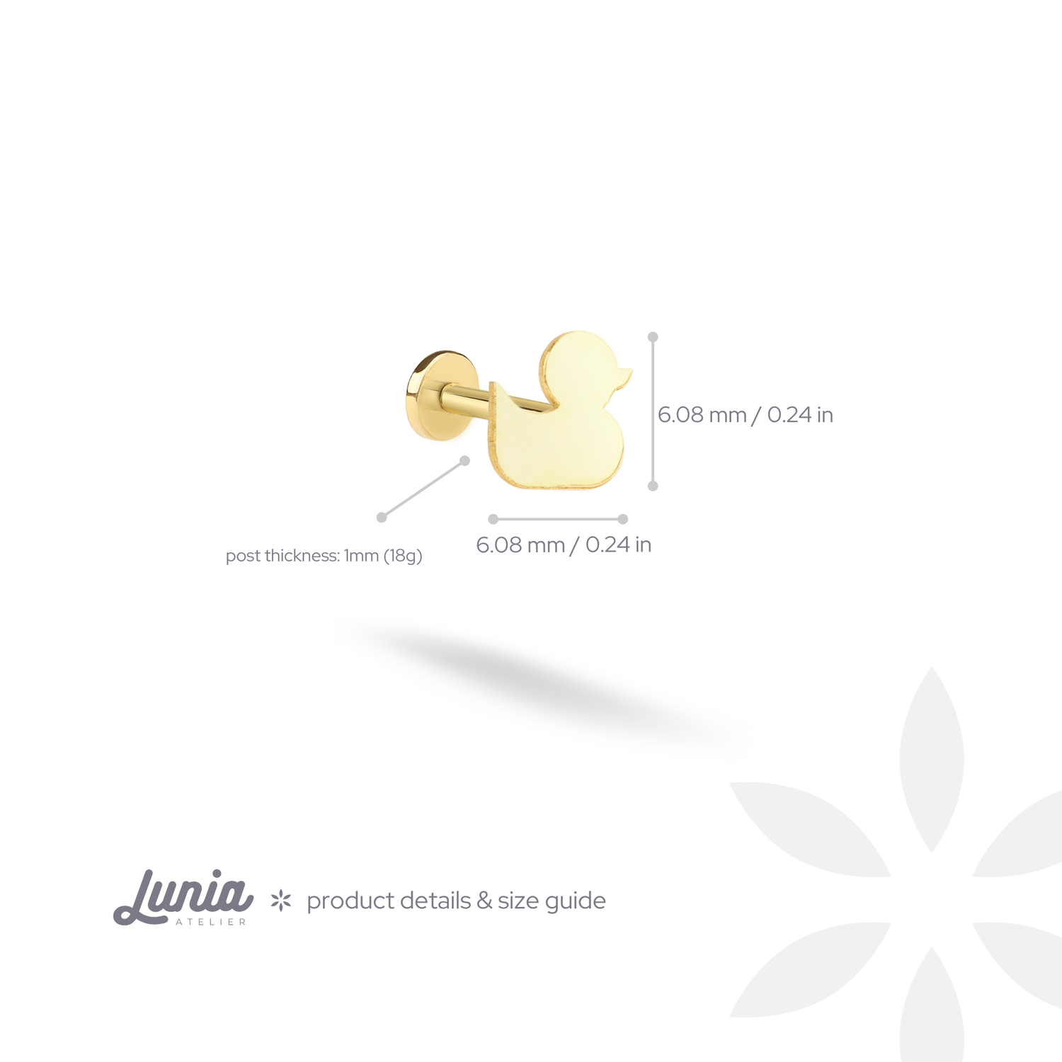 Duck Flatback Ear Piercing 14K Gold