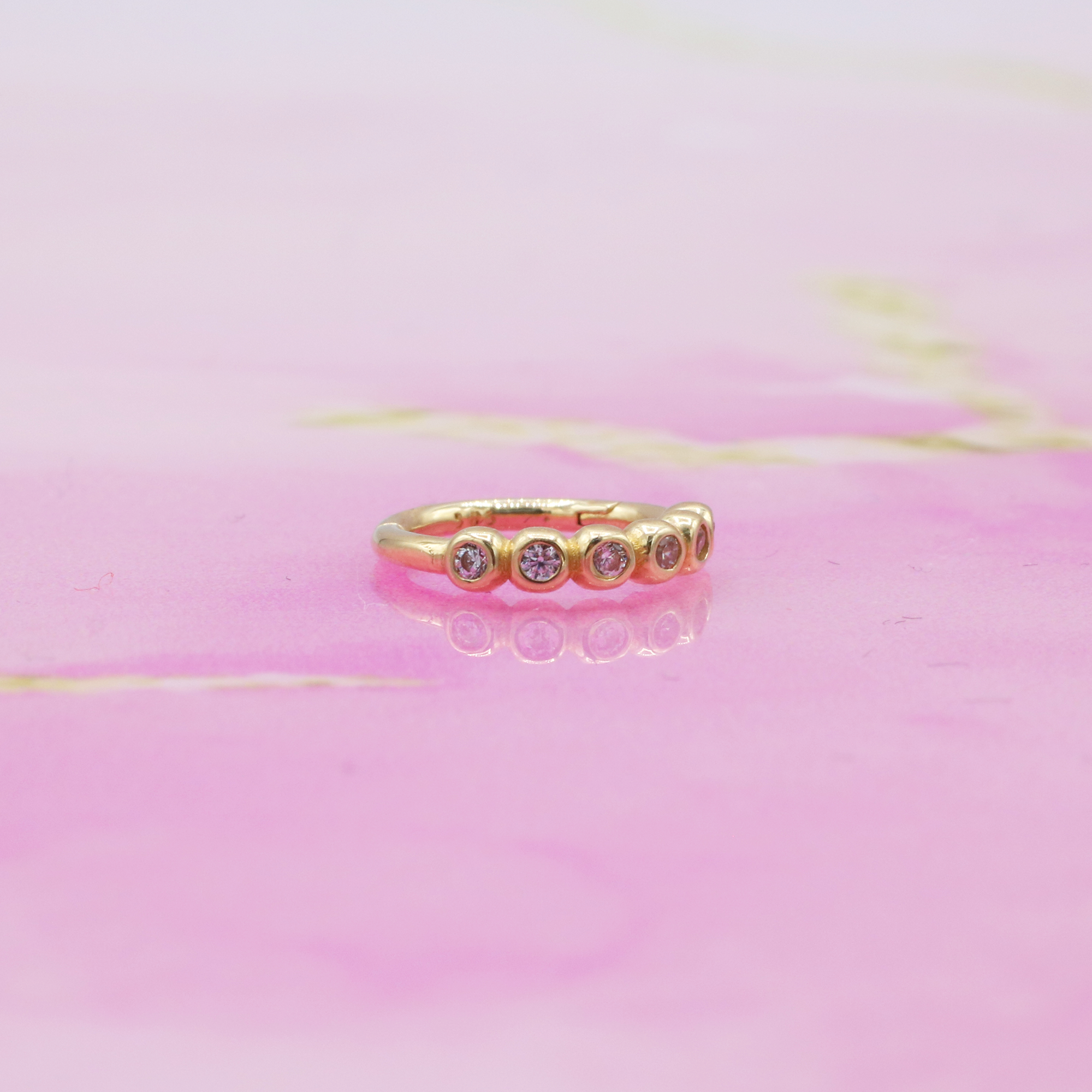 Beaded Hoop Ear Piercing 14K Gold with CZ Stone