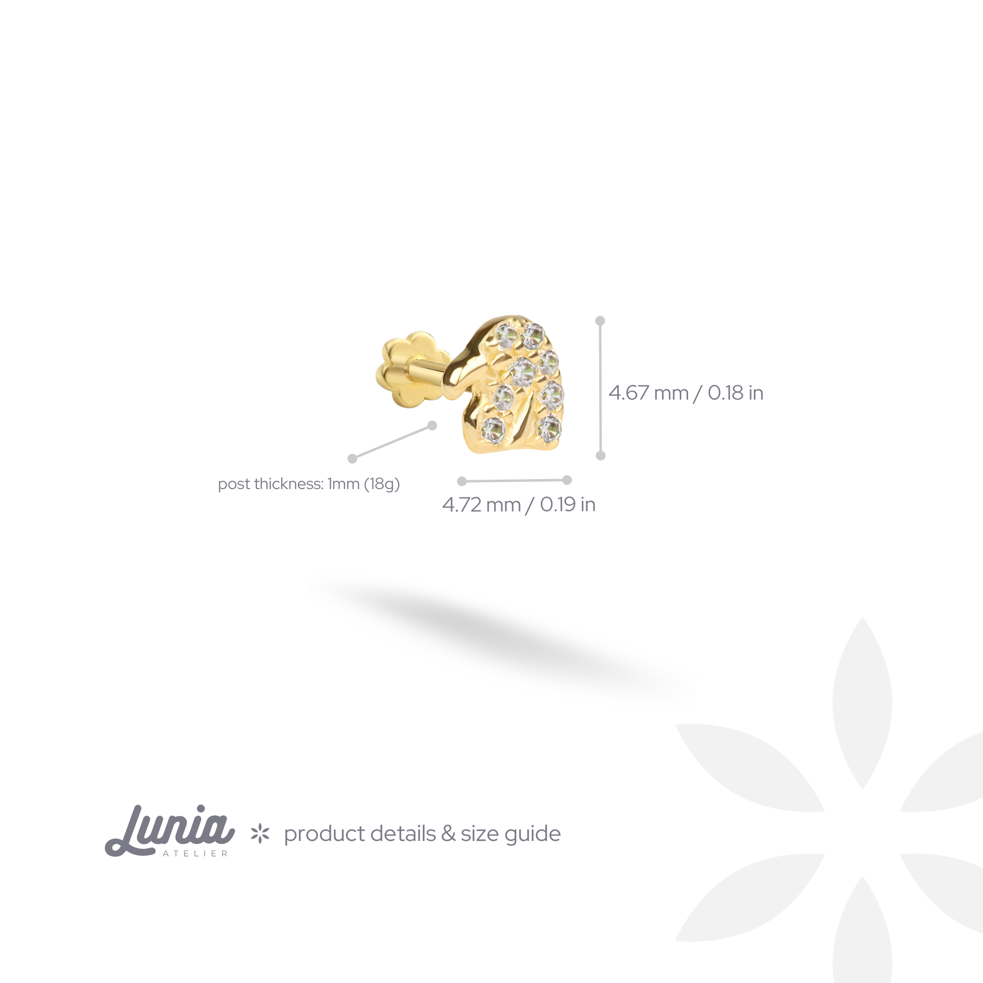 Eagle Flatback Ear Piercing 14K Gold with CZ Stone
