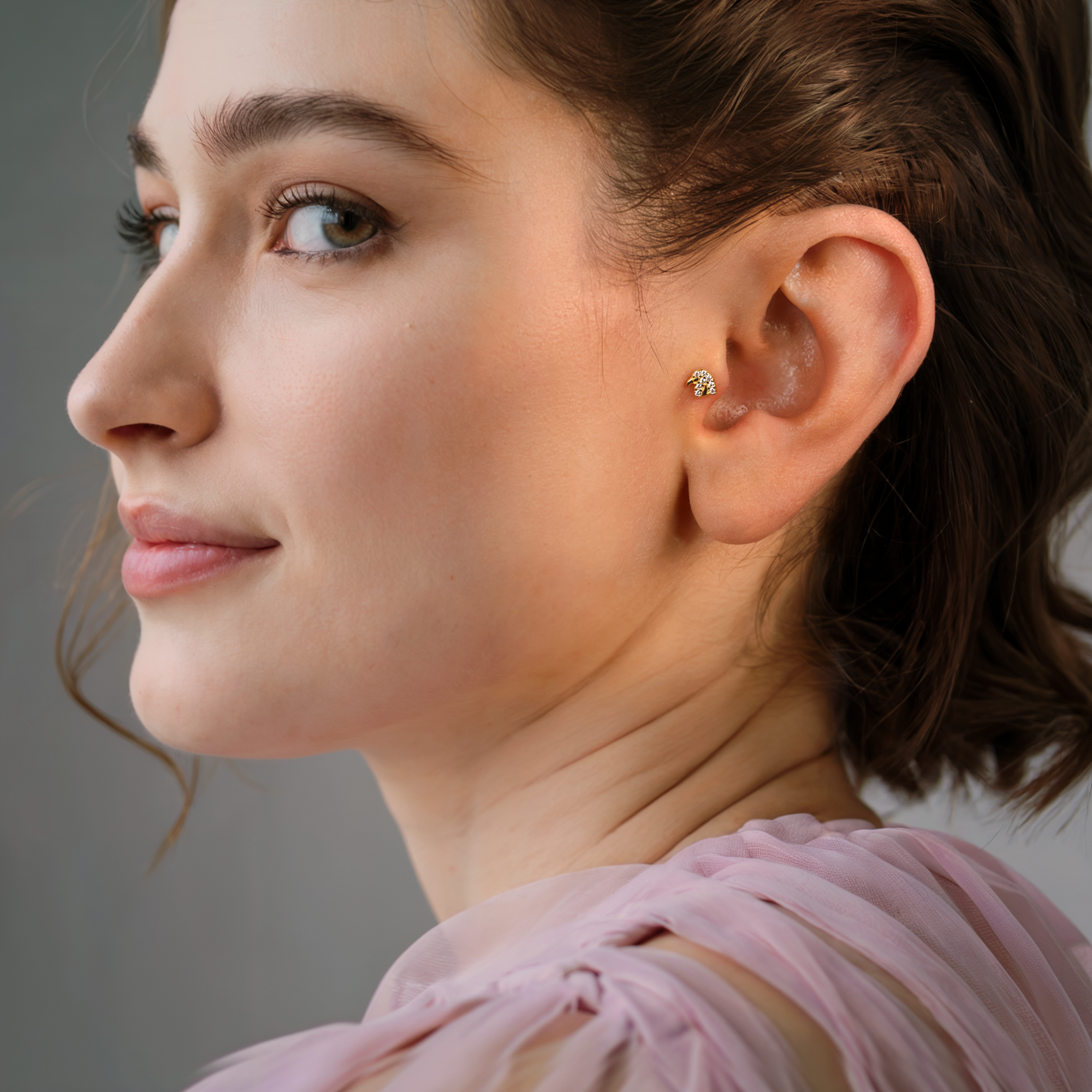 Eagle Flatback Ear Piercing 14K Gold with CZ Stone