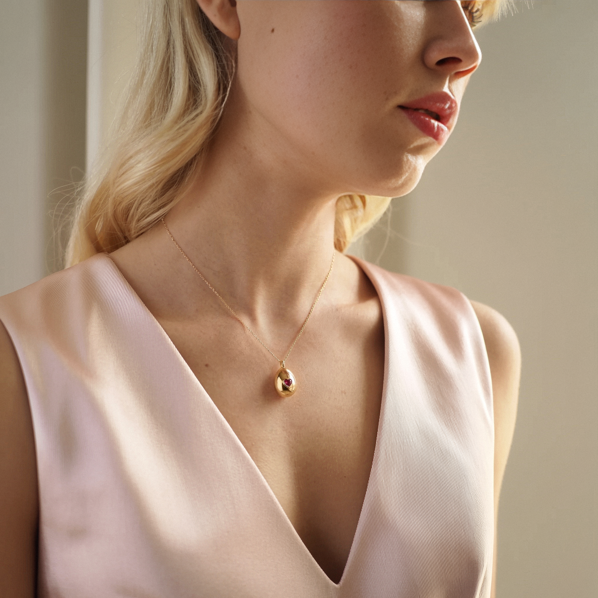 Easter Egg Heart Stone Birthstone Custom Necklace 14K Gold / Silver