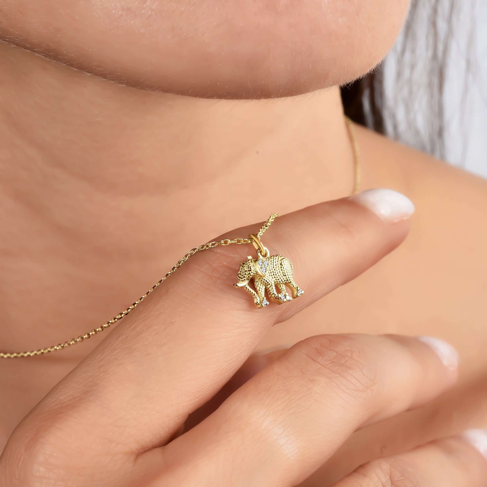 Elephant of Abundance Diamond Necklace 14K Gold