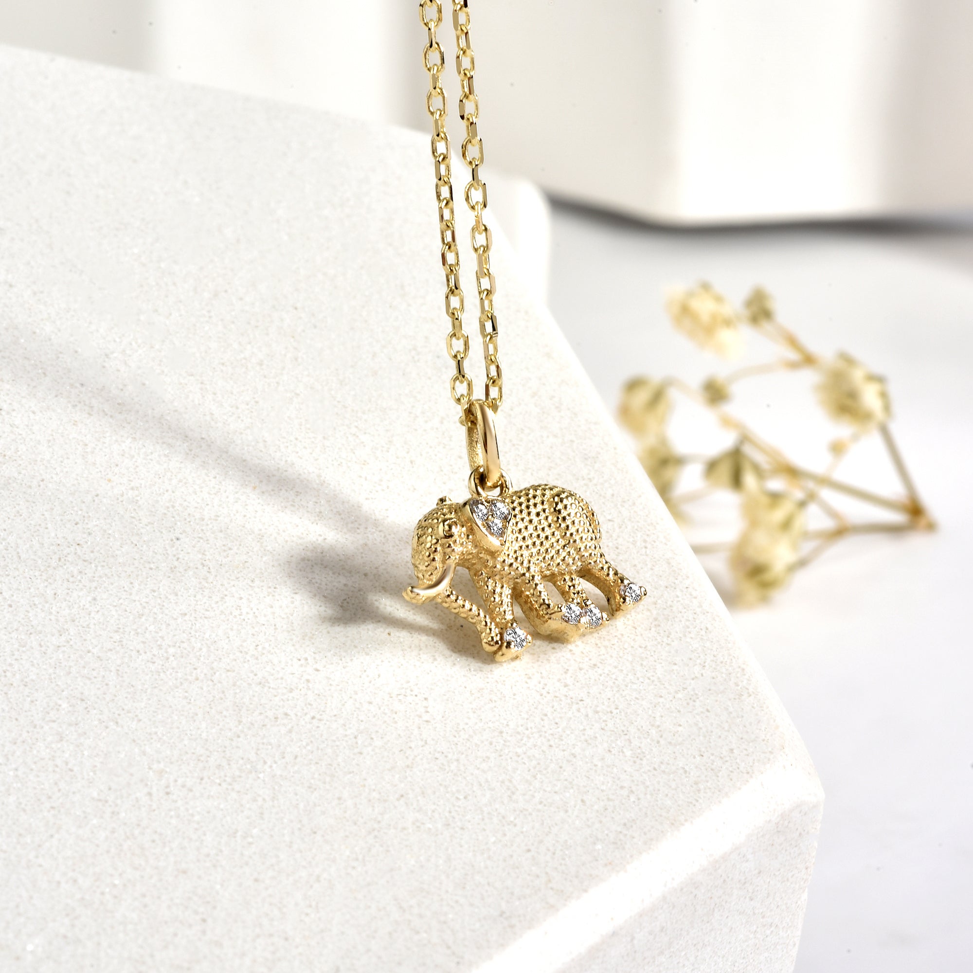 Elephant of Abundance Diamond Necklace 14K Gold