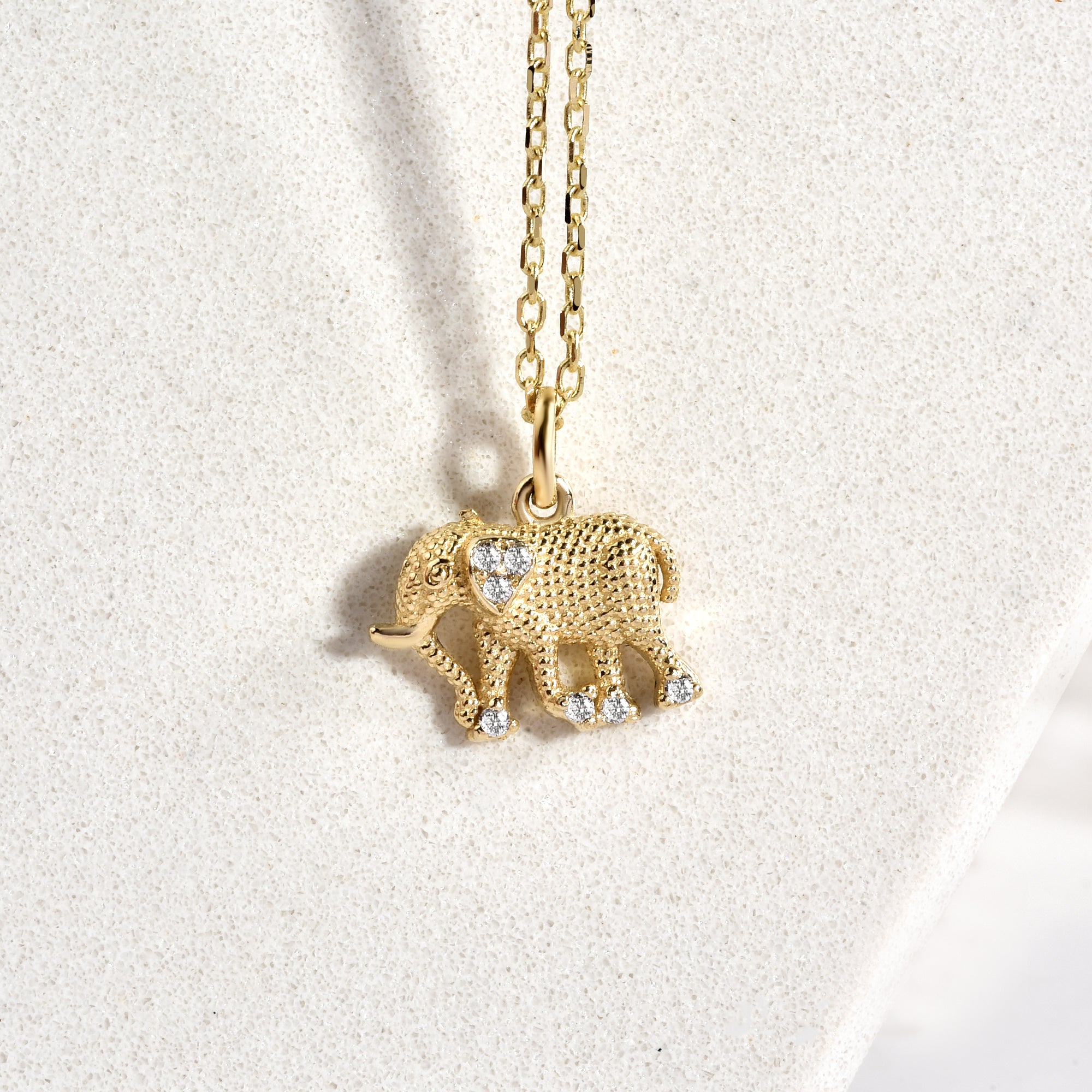 Elephant of Abundance Diamond Necklace 14K Gold