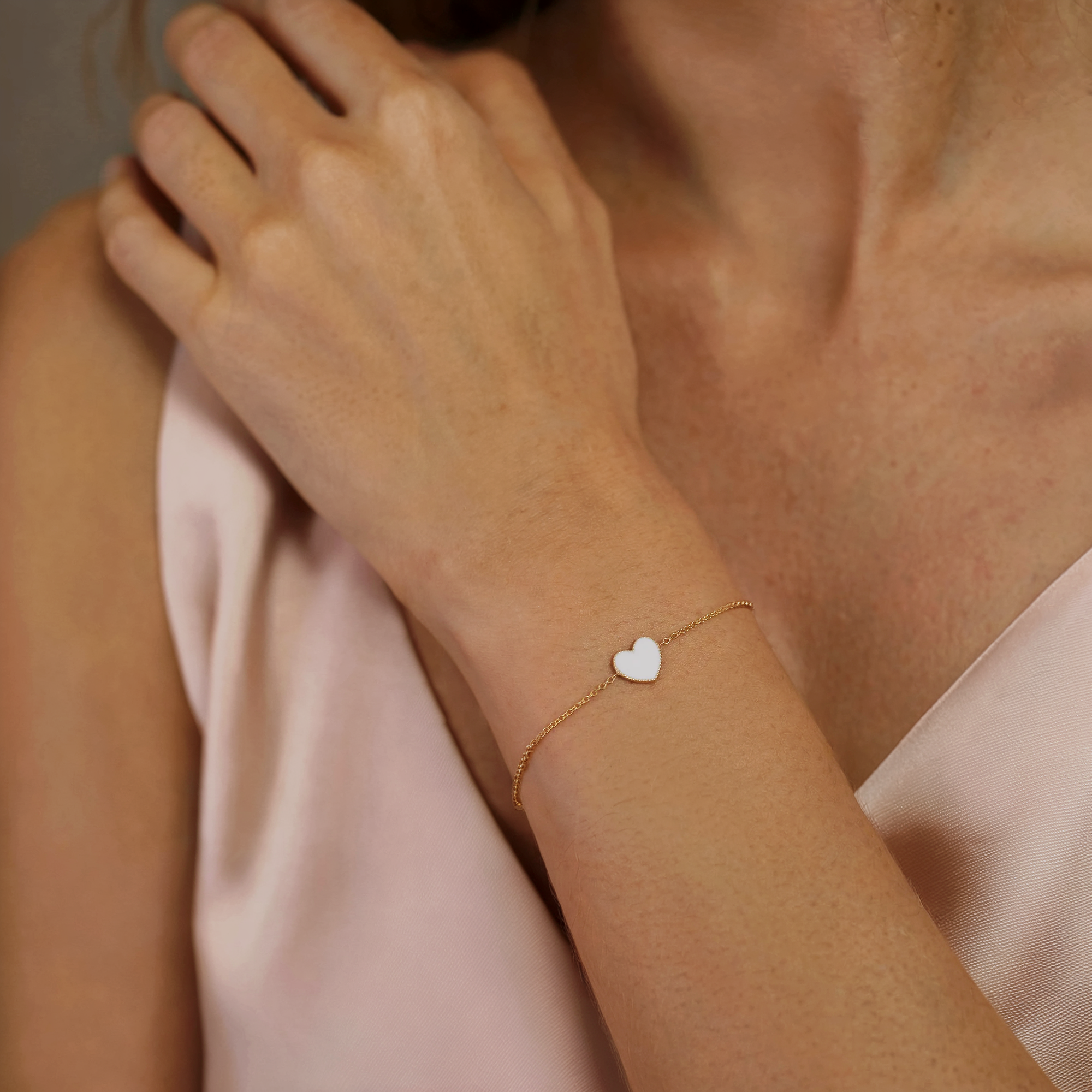 14K Gold Bracelet with Enamel Heart Charm