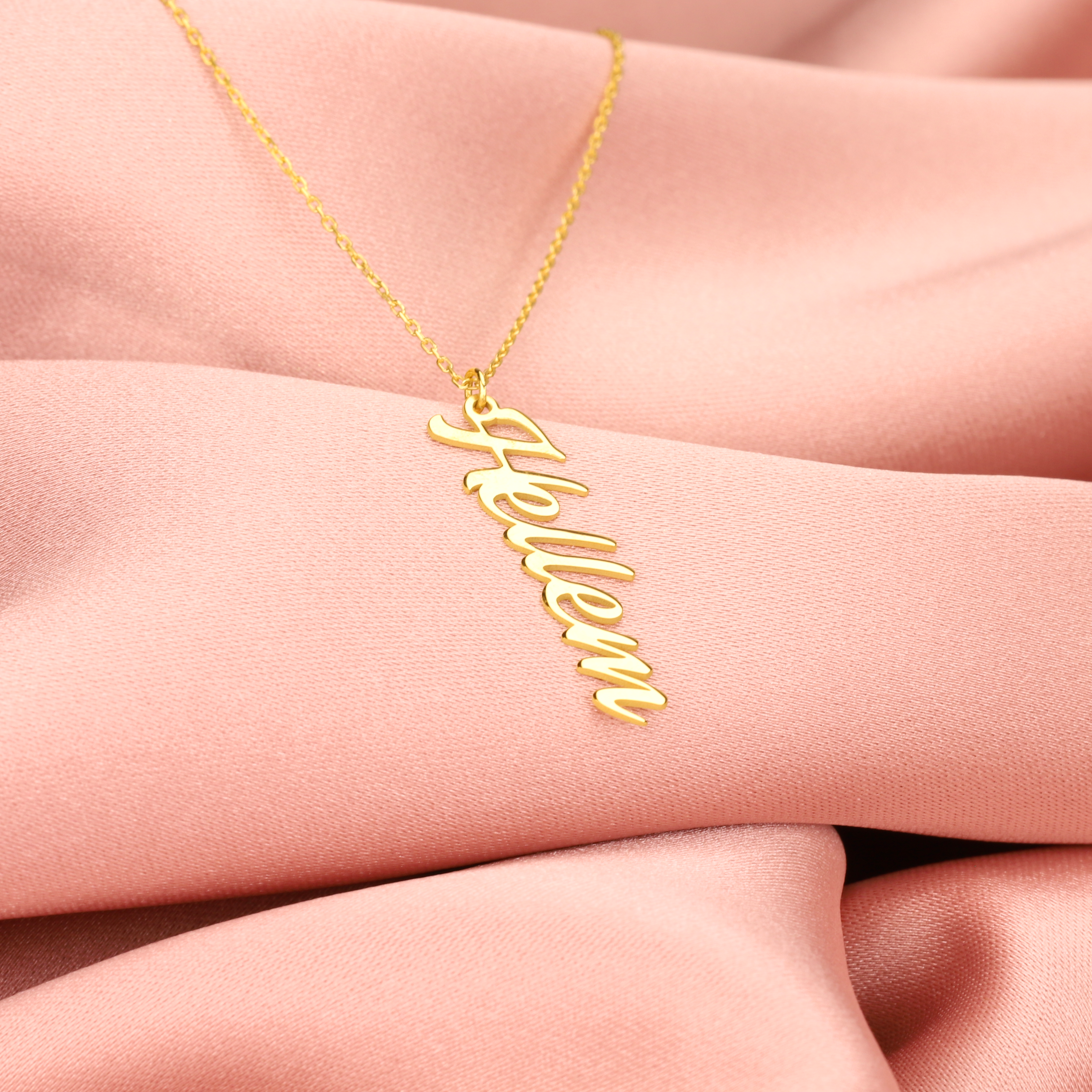 Essence Vertical Personalized Name Custom Necklace 14K Gold