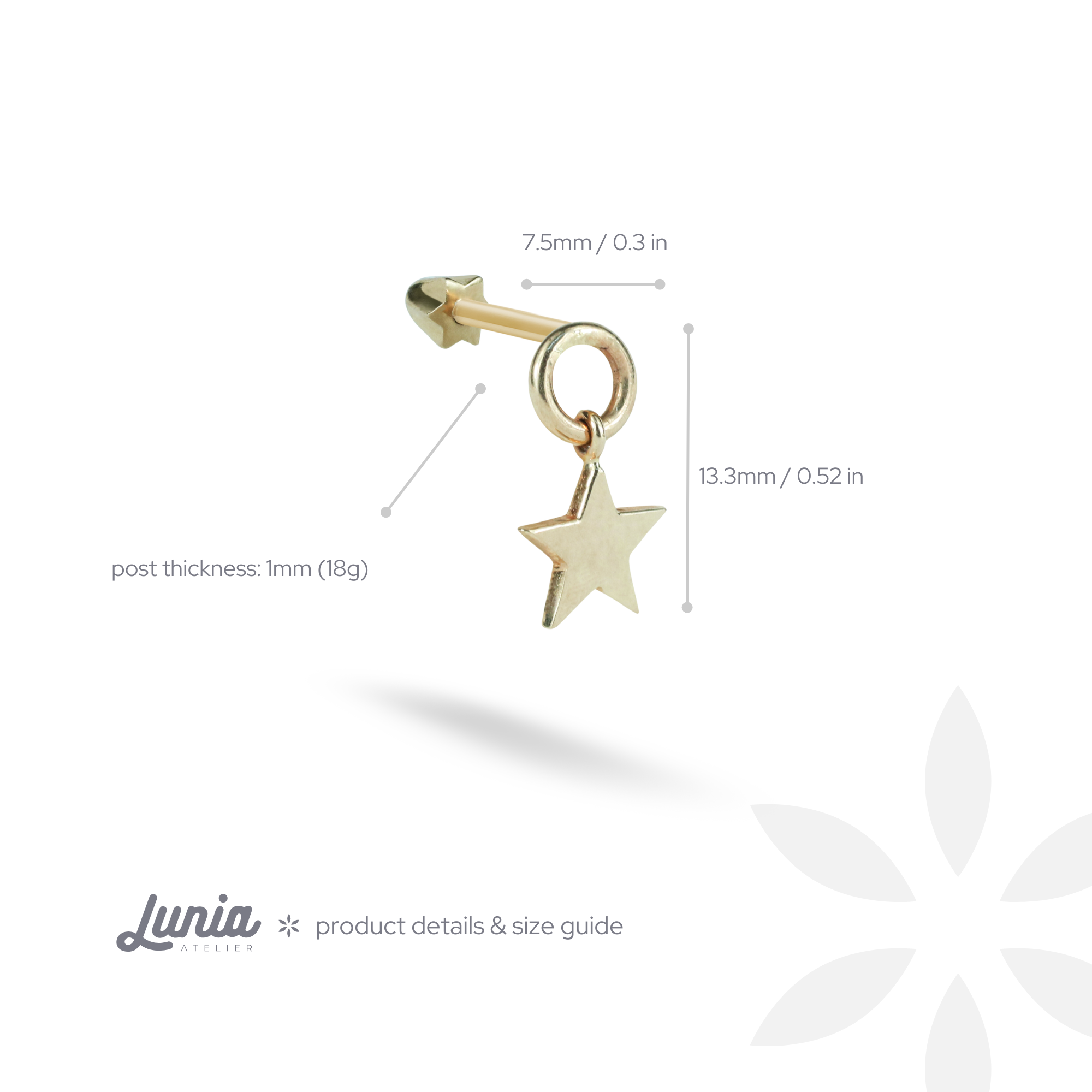 Star Dangle Flatback Ear Piercing 14K Gold