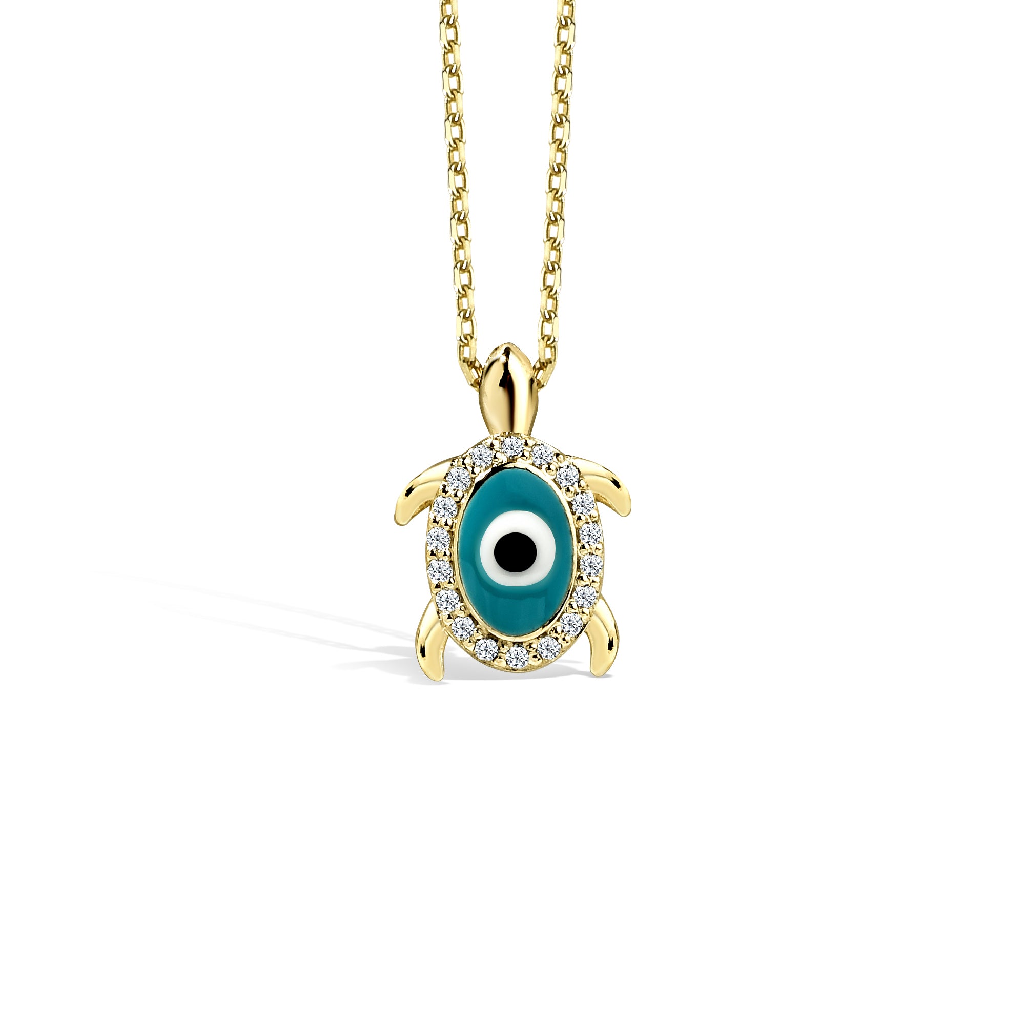 Evil Eye Bead Caretta Necklace 14K Gold