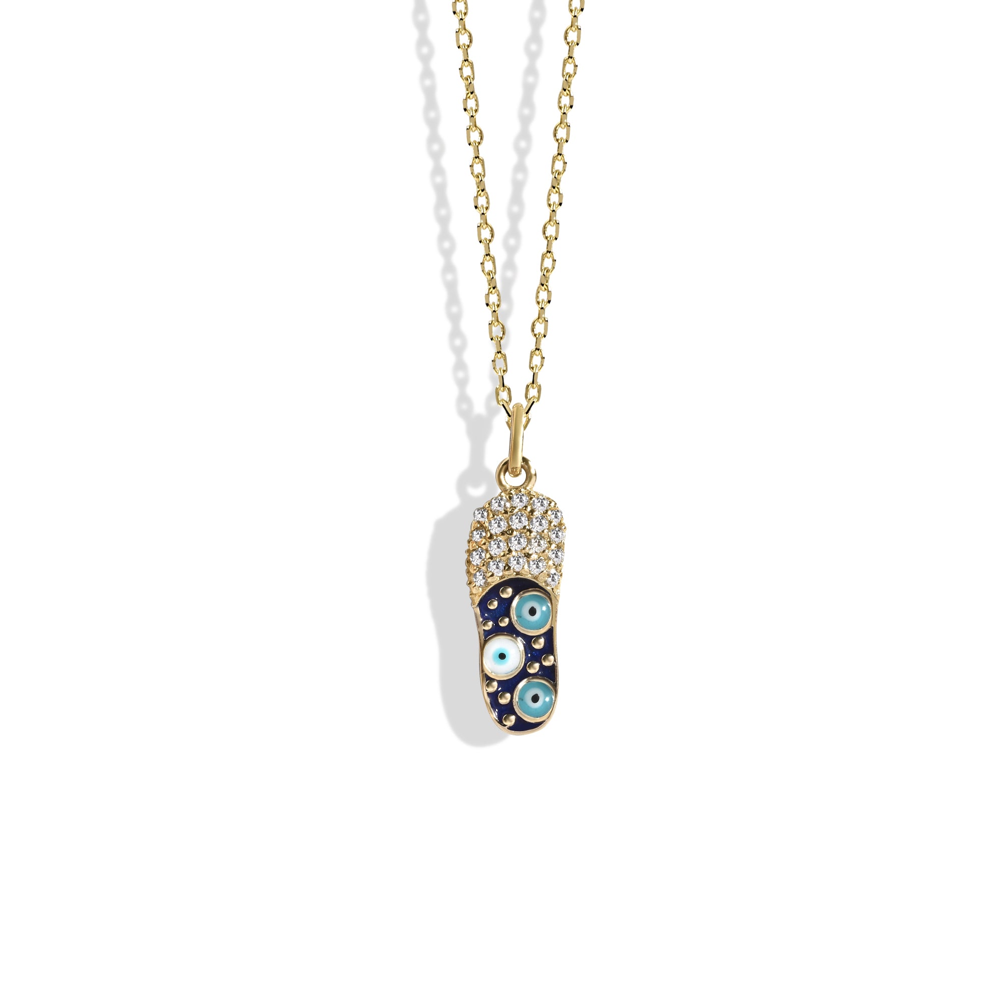 Eye Evil Eye Slippers Diamond Necklace 14K Gold