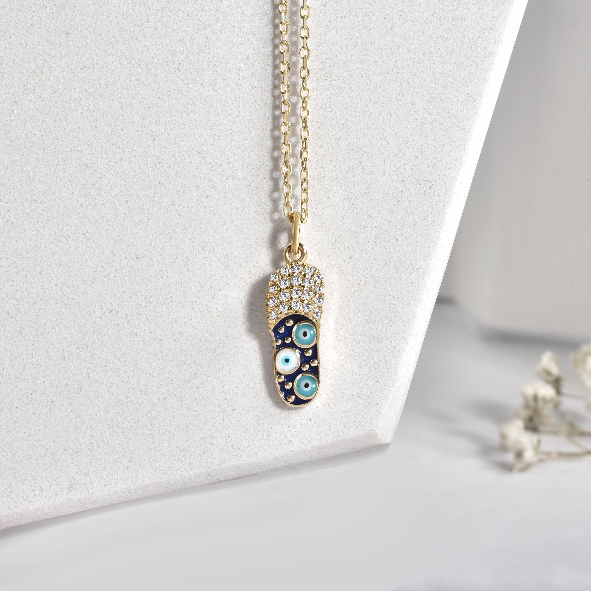 Eye Evil Eye Slippers Diamond Necklace 14K Gold