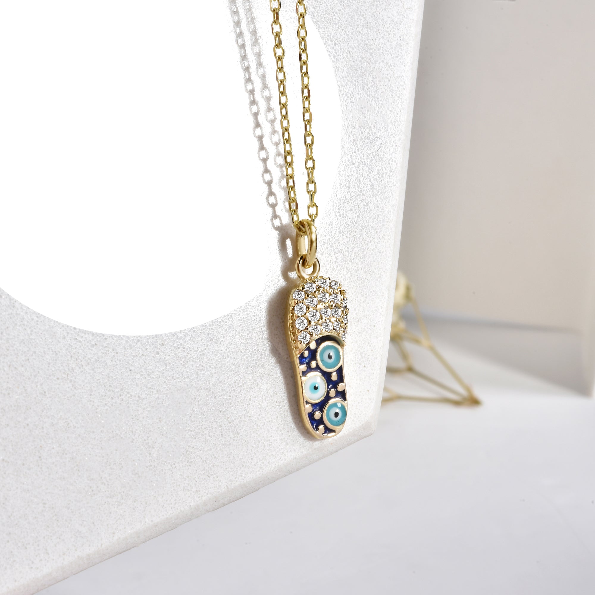 Eye Evil Eye Slippers Diamond Necklace 14K Gold