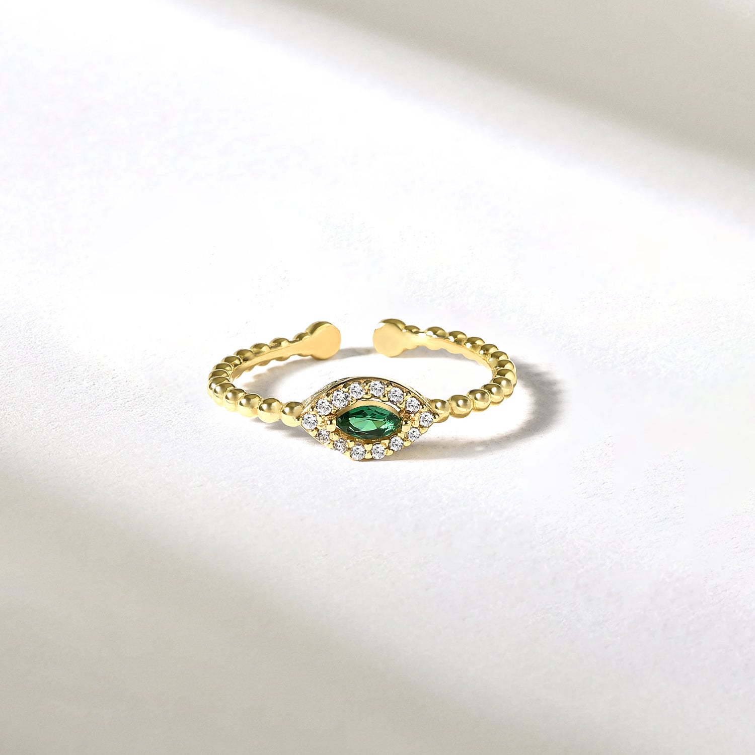 Eye Green Diamond Open Ring 14K Gold