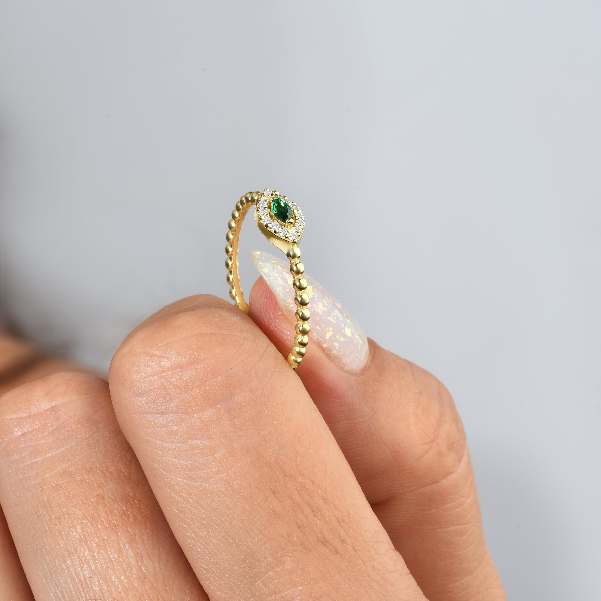 Eye Green Diamond Open Ring 14K Gold