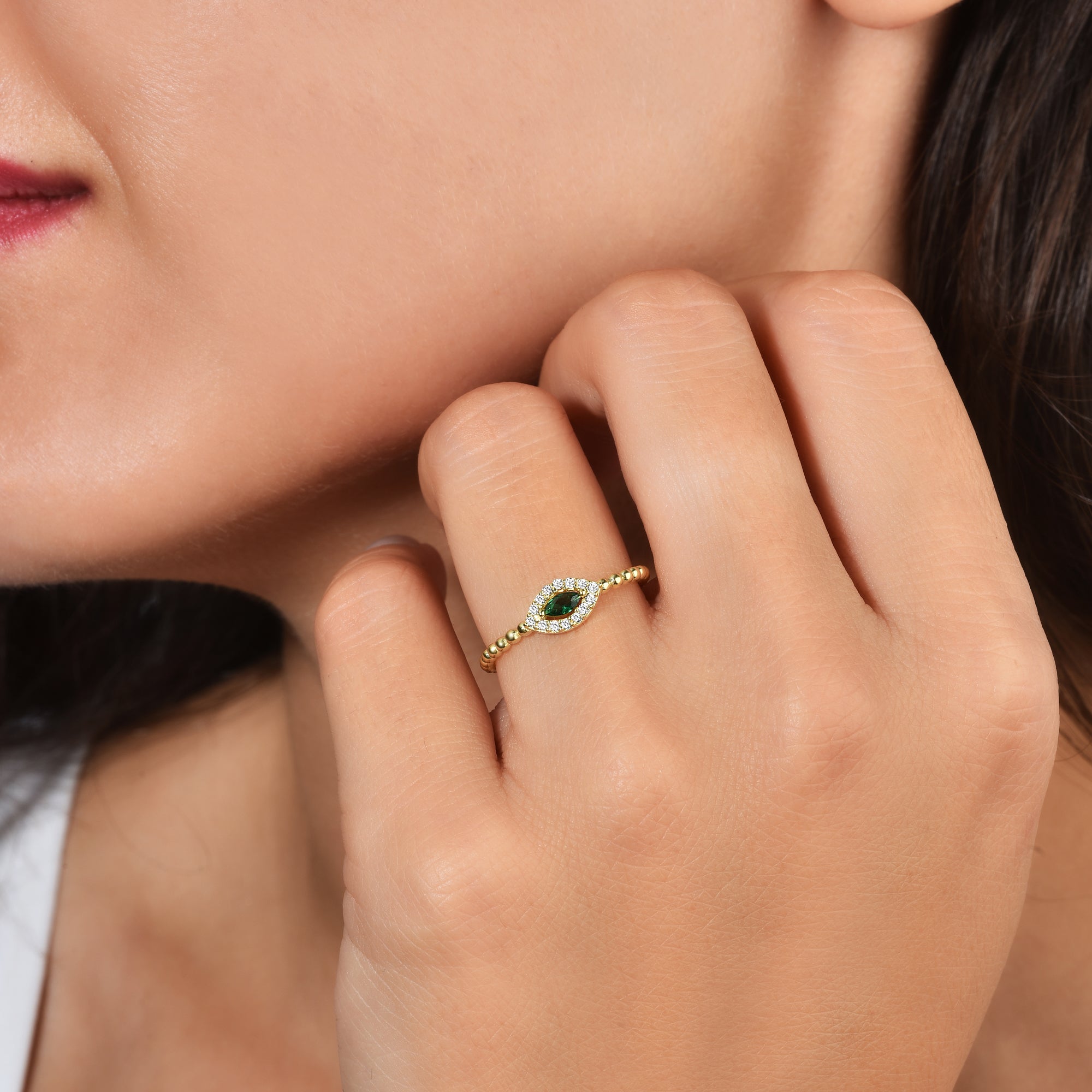 Verdant Green Diamond Open Ring 14K Gold