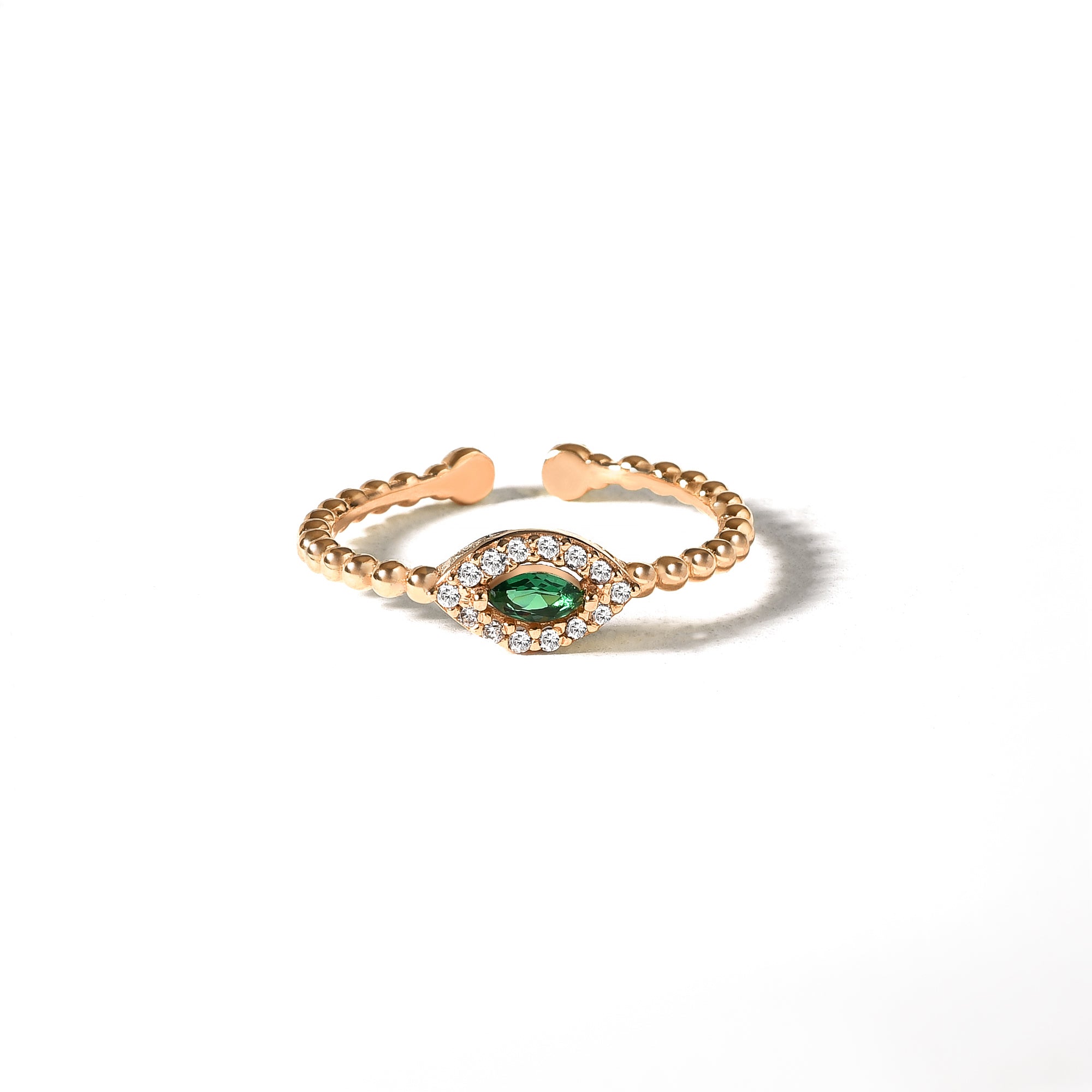 Eye Green Diamond Open Ring 14K Gold