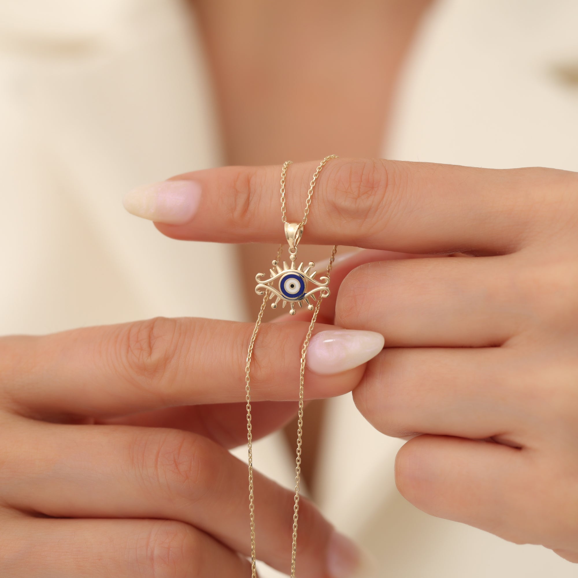 Eyelash Eye Necklace 14K Gold