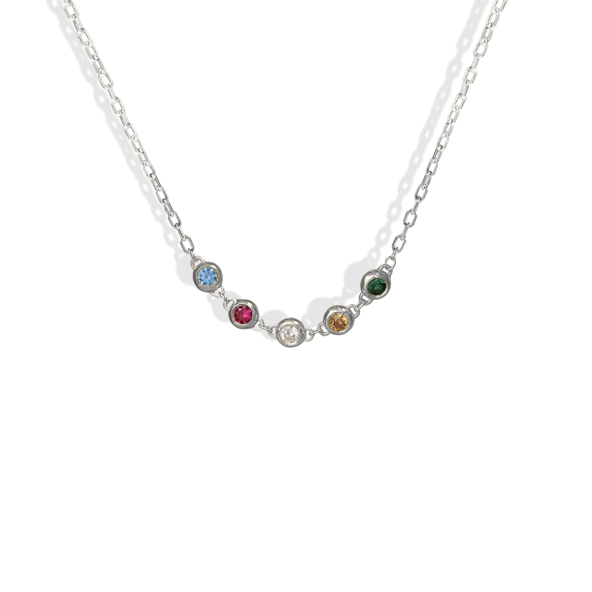 Family Round Birthstone Five Stone Custom Necklace 14K Gold