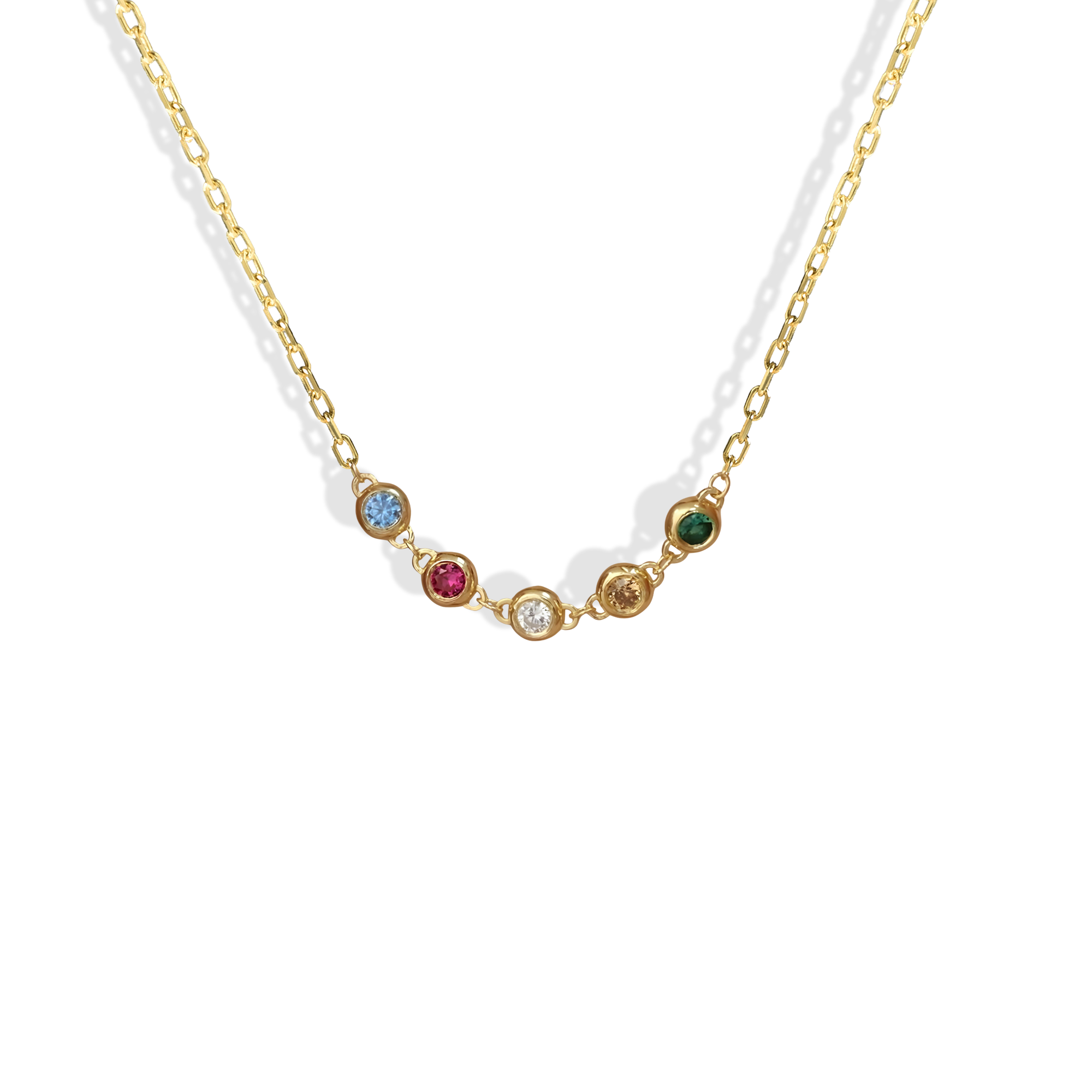 Five Birthstone Family Circle Necklace in 14K Gold
