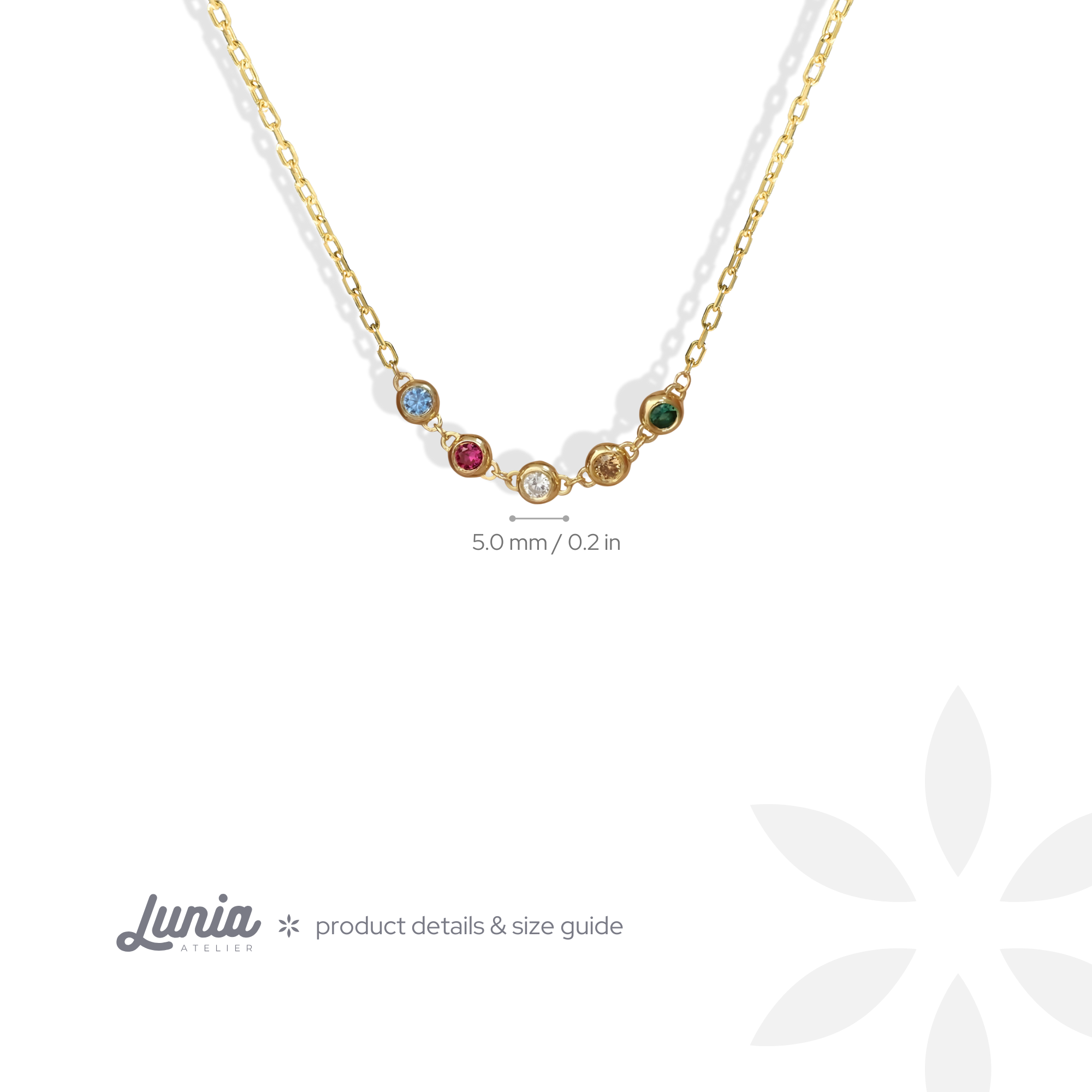 Family Round Birthstone Five Stone Custom Necklace 14K Gold