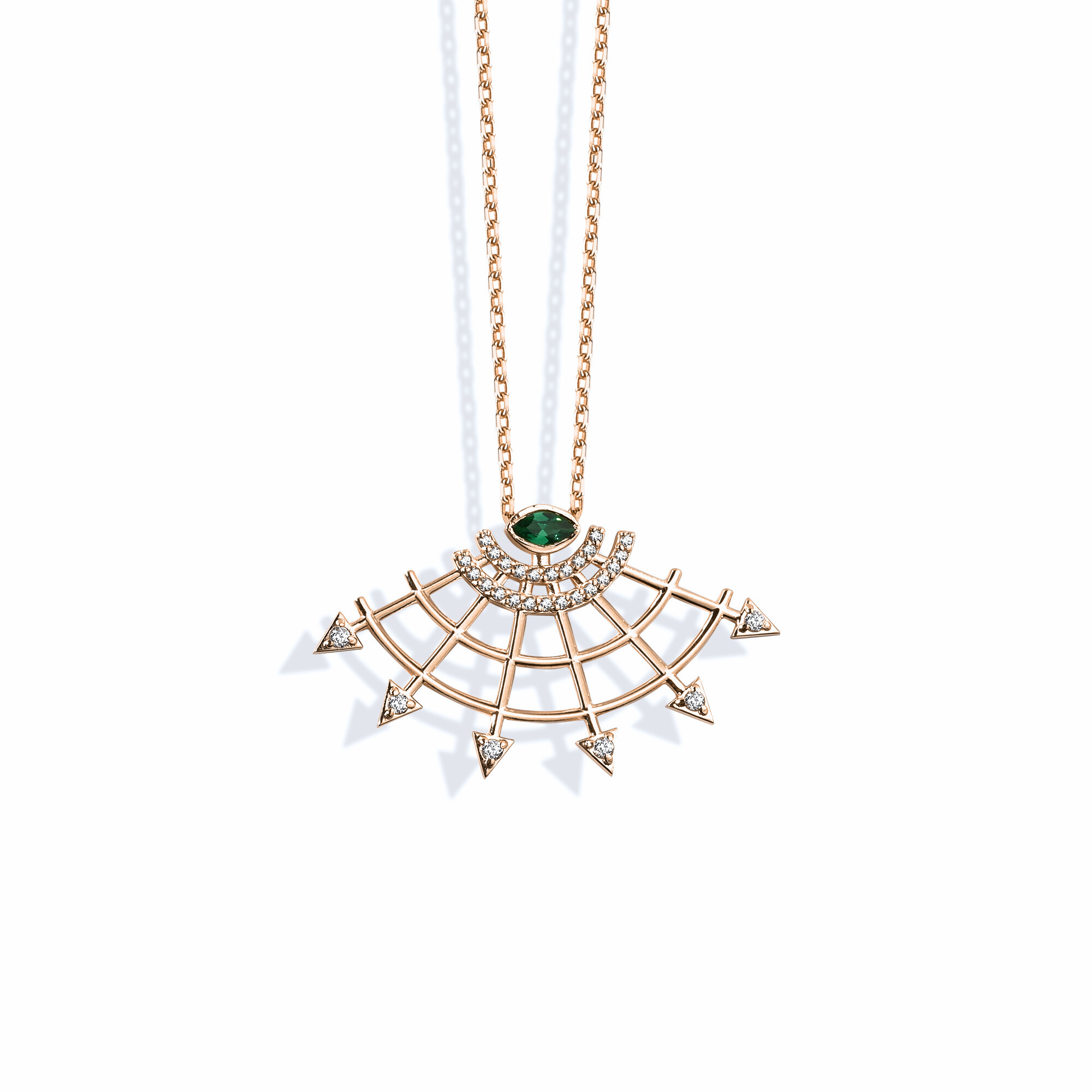 Fan Green Eye Diamond Necklace 14K Gold