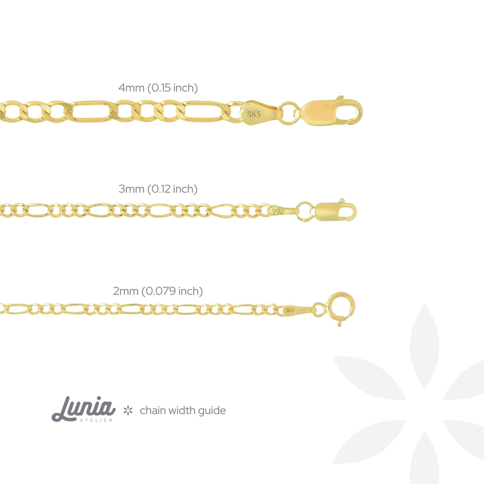 Figaro Chain 3 mm Necklace 14K Gold