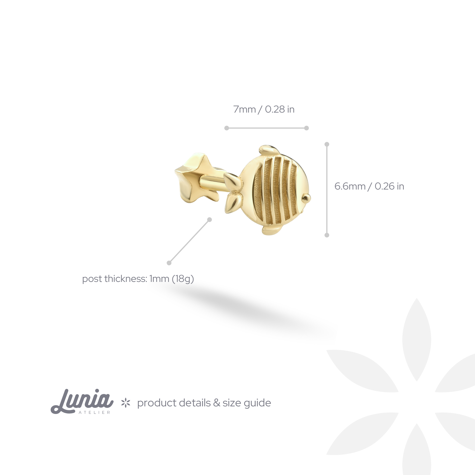 Fish Flatback Ear Piercing 14K Gold