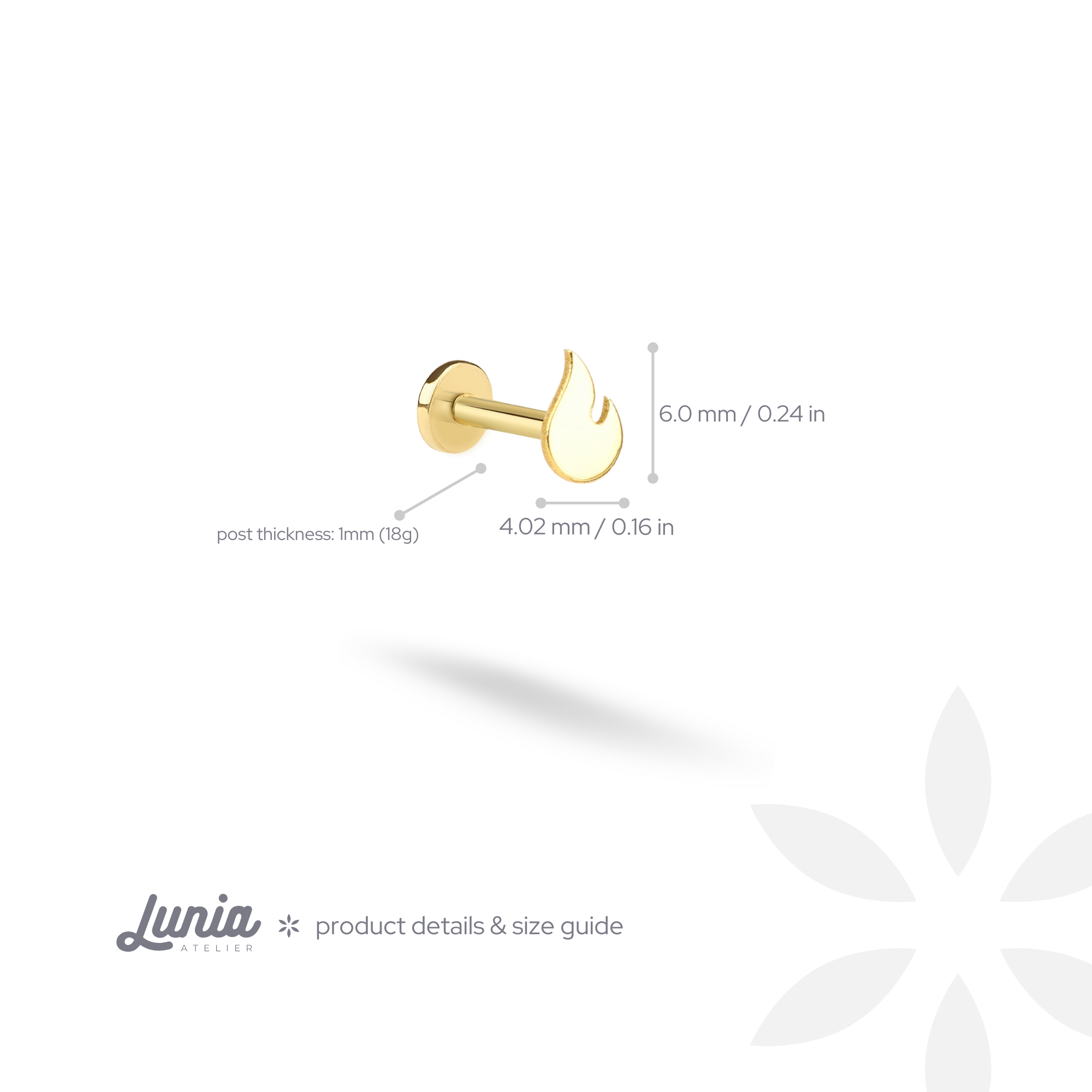 Flame Flatback Ear Piercing 14K Gold