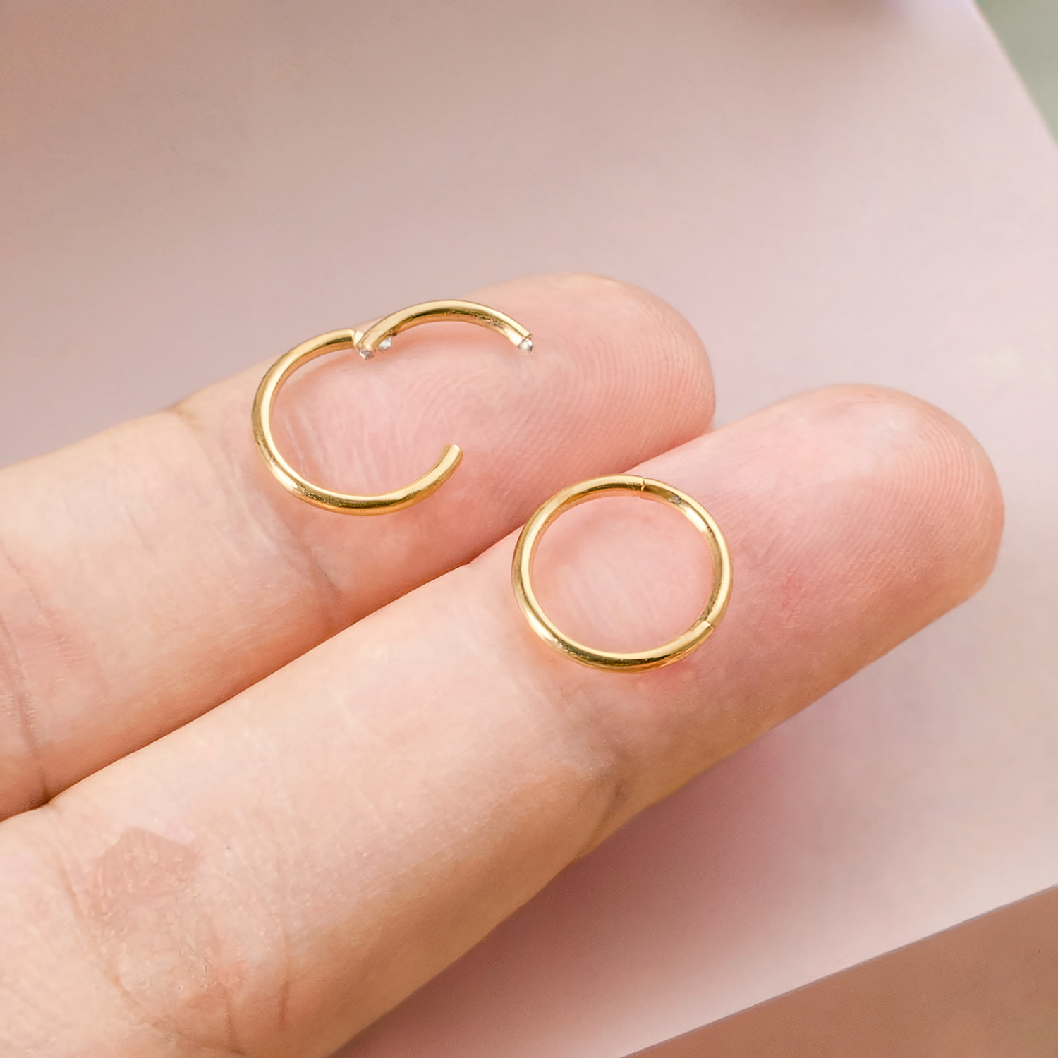 Flat Round Ring Hoop Ear Piercing 14K Gold