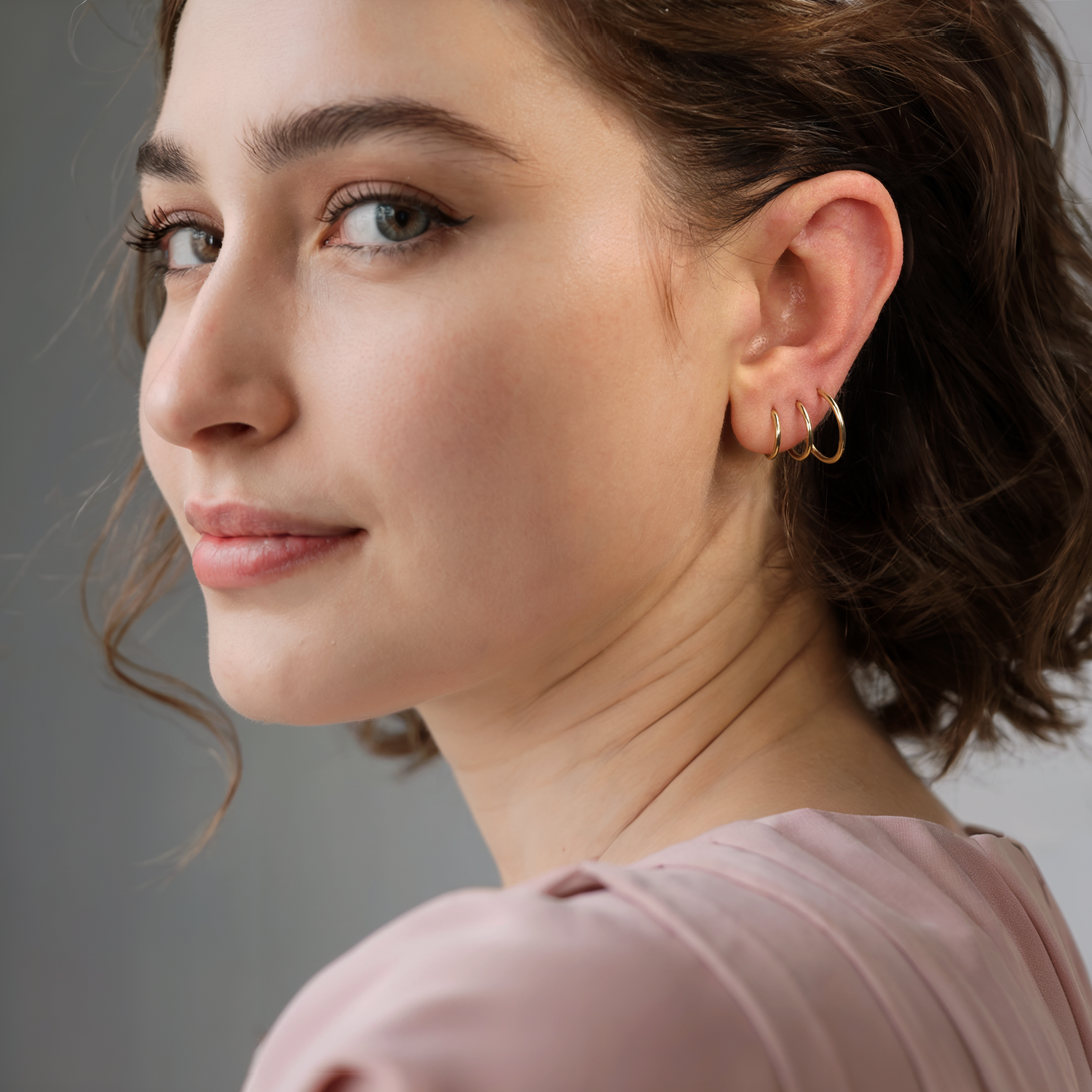 Flat Round Ring Hoop Ear Piercing 14K Gold
