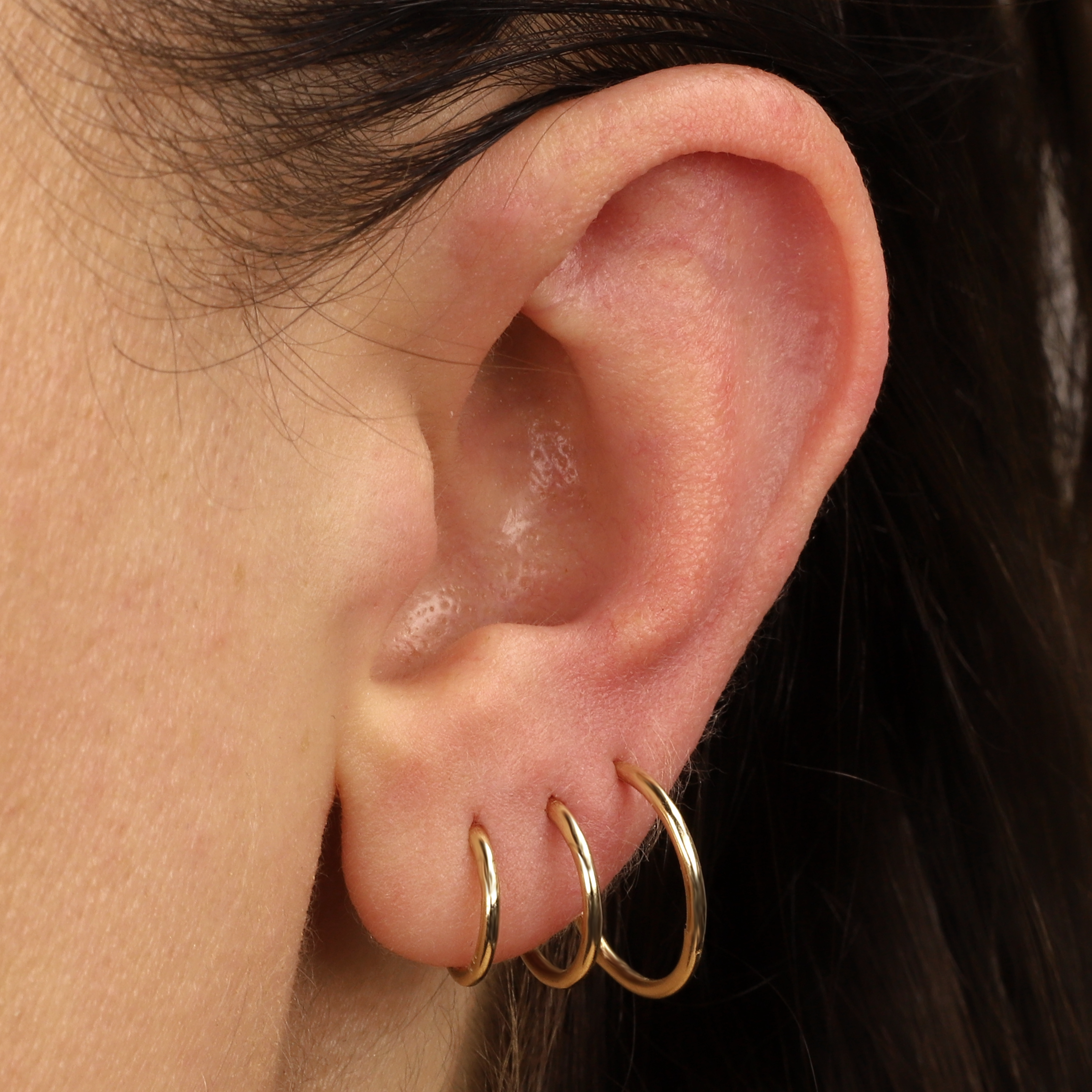 Flat Round Ring Hoop Ear Piercing 14K Gold