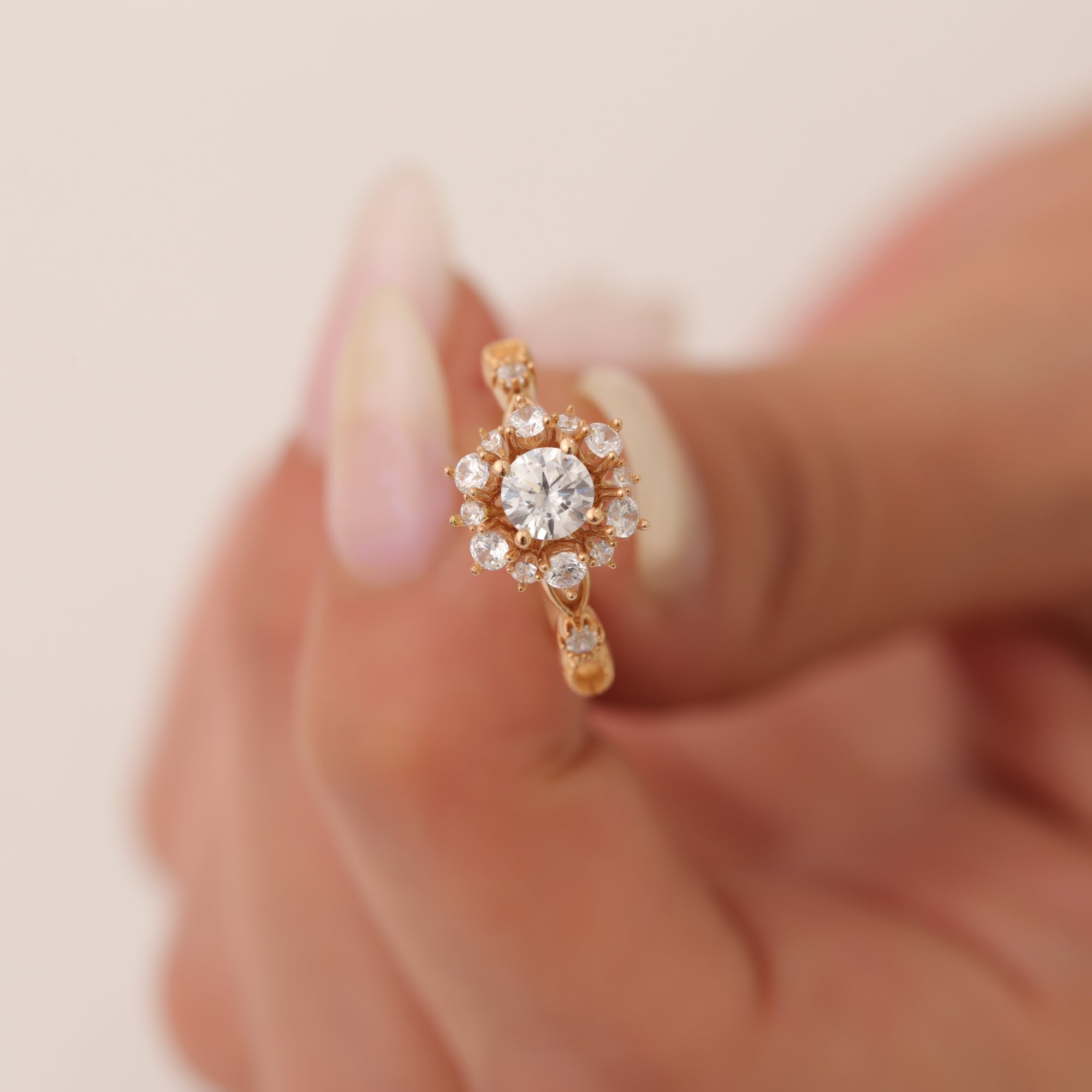 Flower Detail Ring 14K Gold with CZ Stone