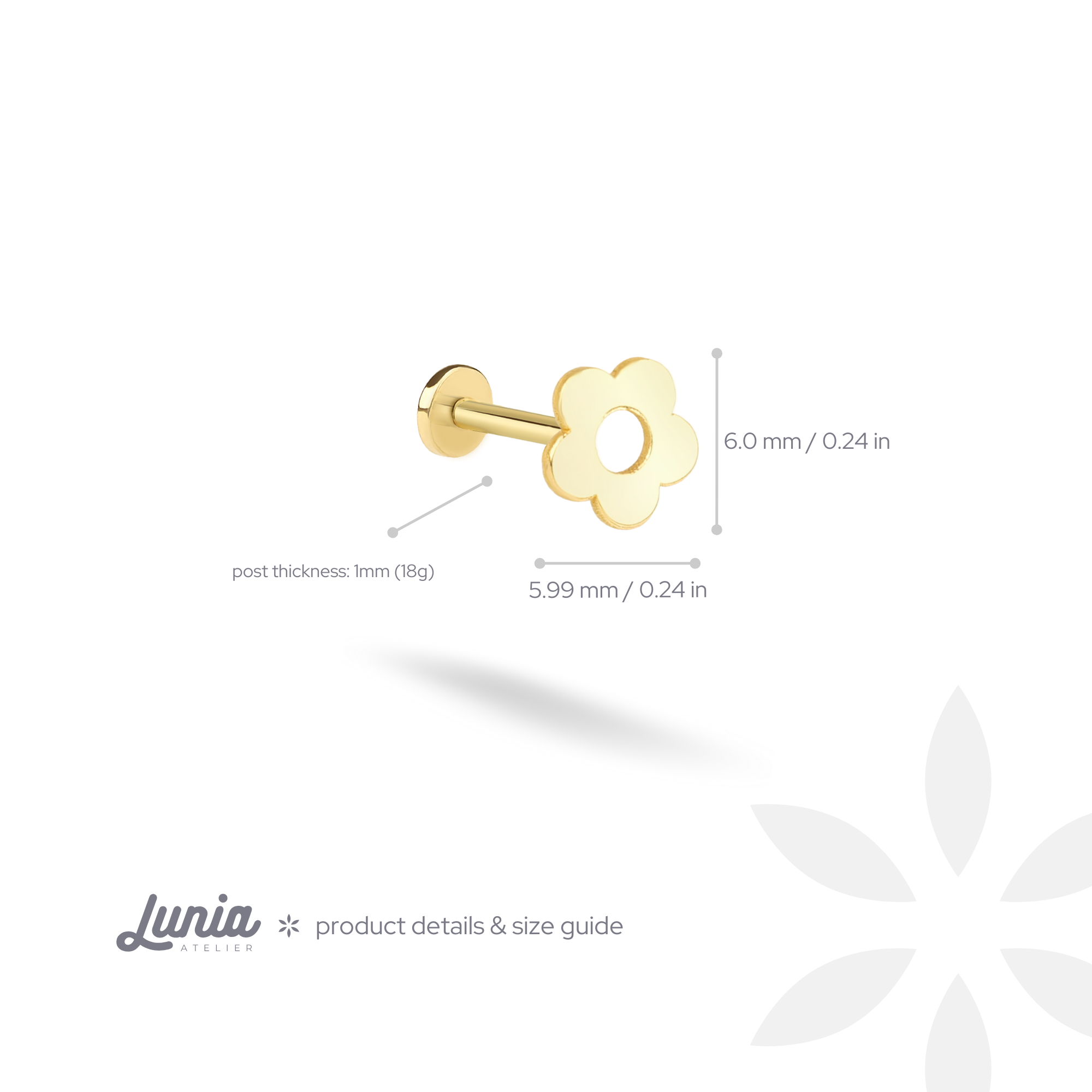 Flower Flatback Ear Piercing 14K Gold