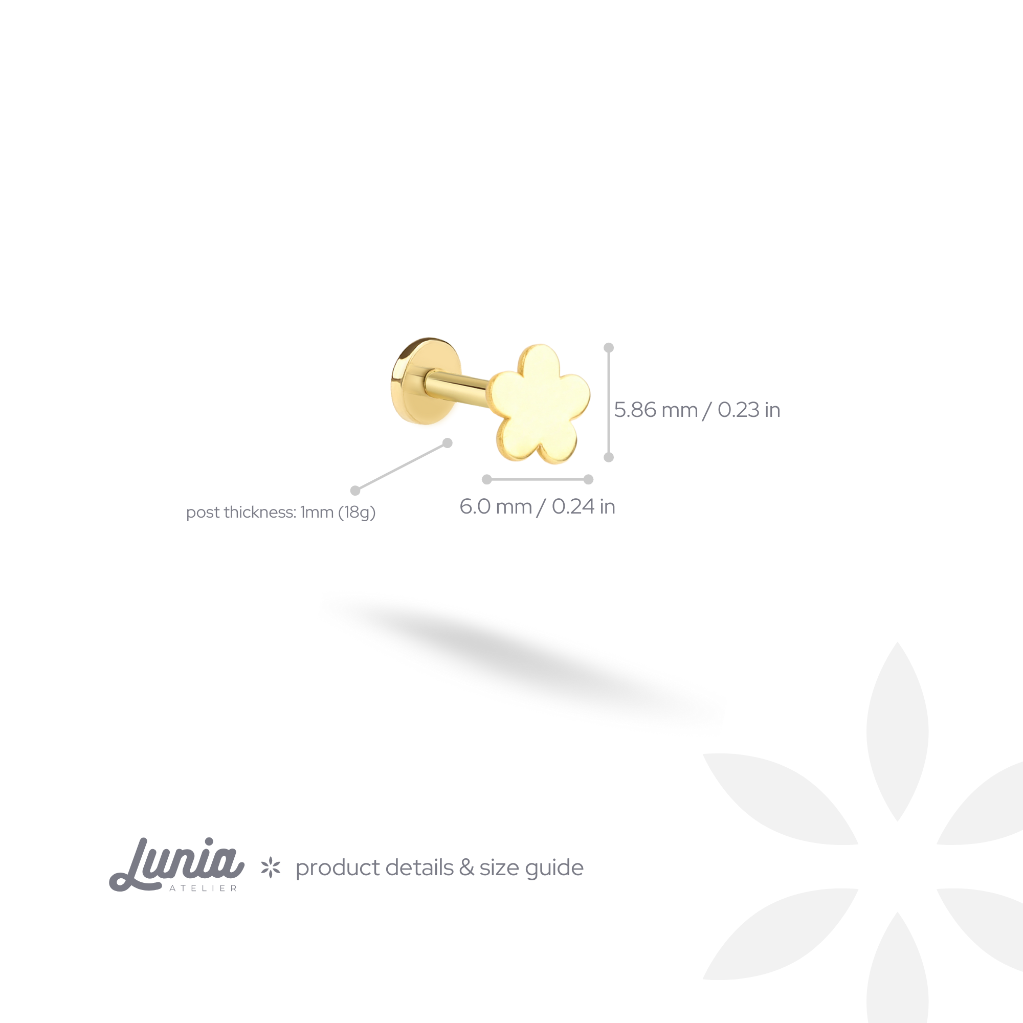 Flower Flatback Ear Piercing 14K Gold