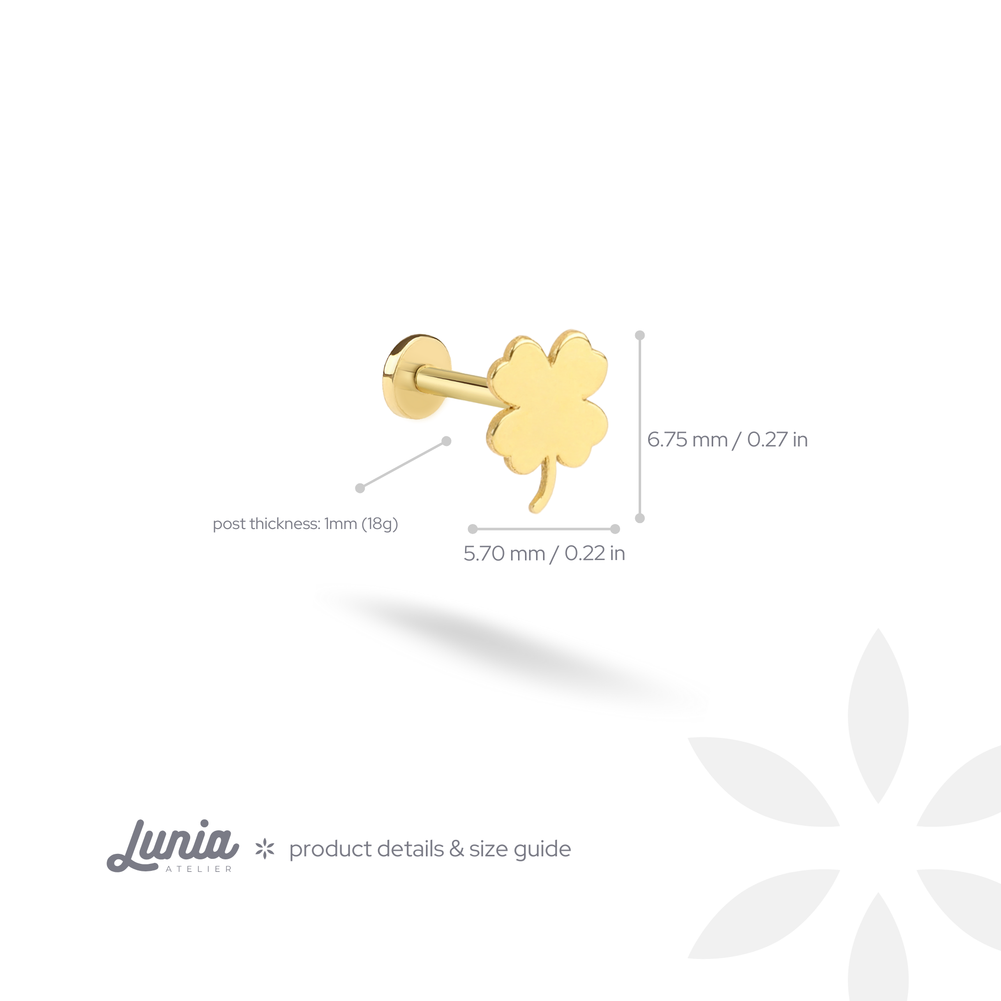 Four-Leaf Clover Flatback Ear Piercing 14K Gold